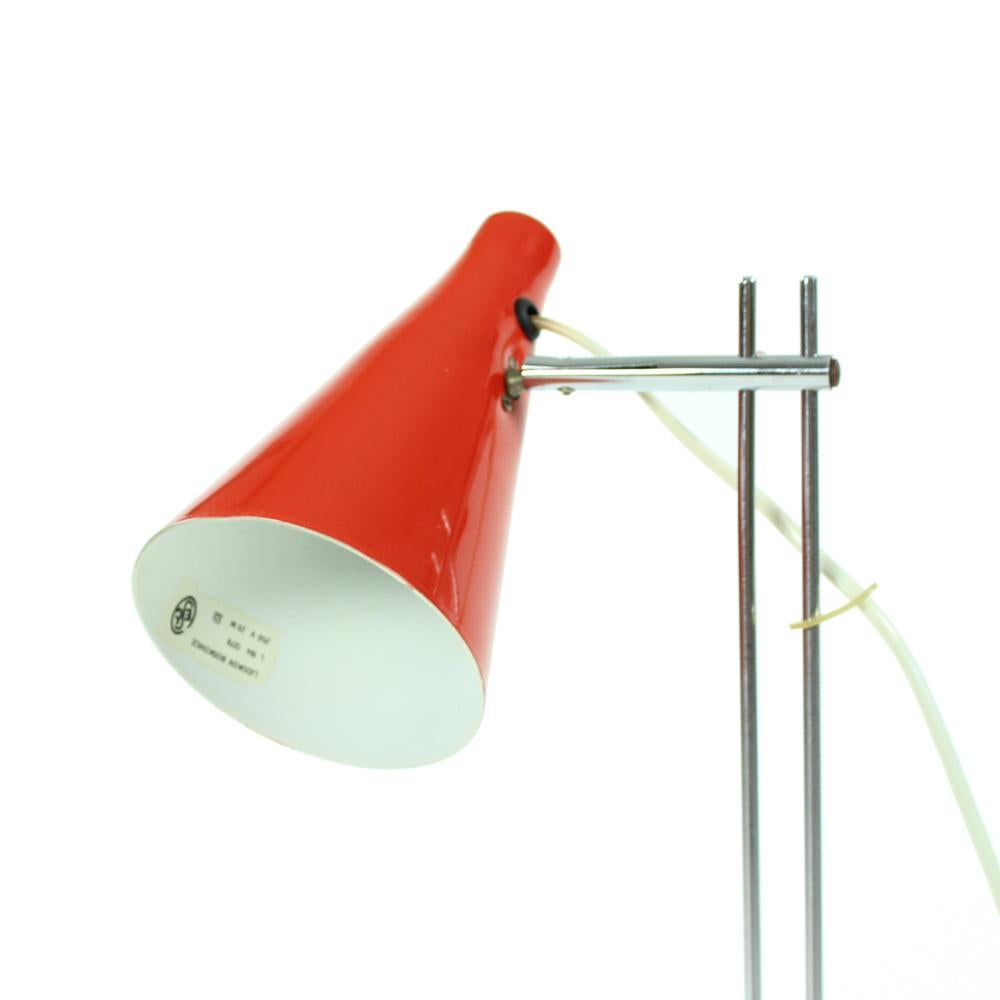 Metal Red Midcentury Table Lamp by Josef Hurka for Lidokov, Czechoslovakia 1960s For Sale