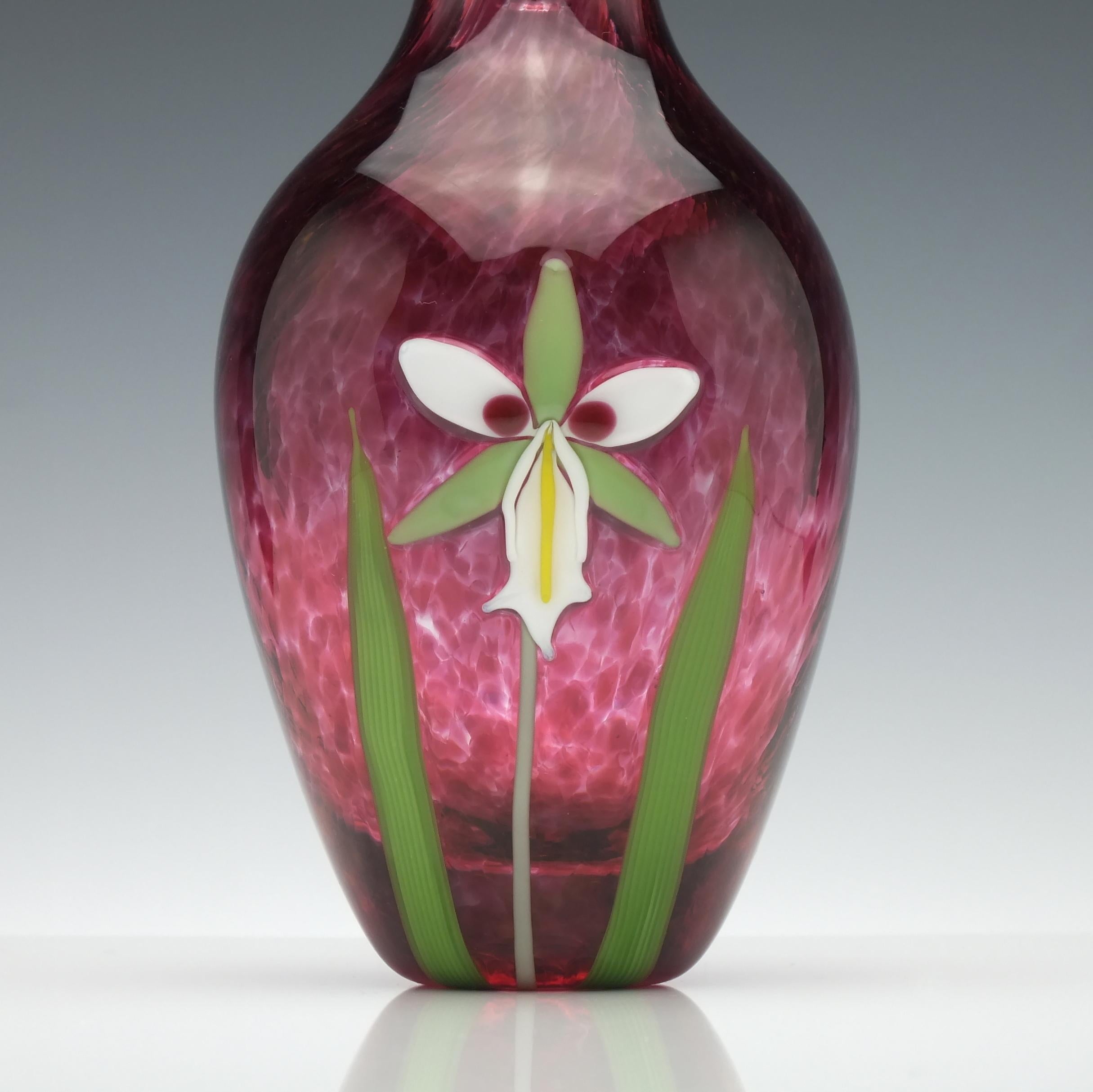 Hand-Crafted Red Mike Hunter Glass Orchid Perfume Bottle For Sale