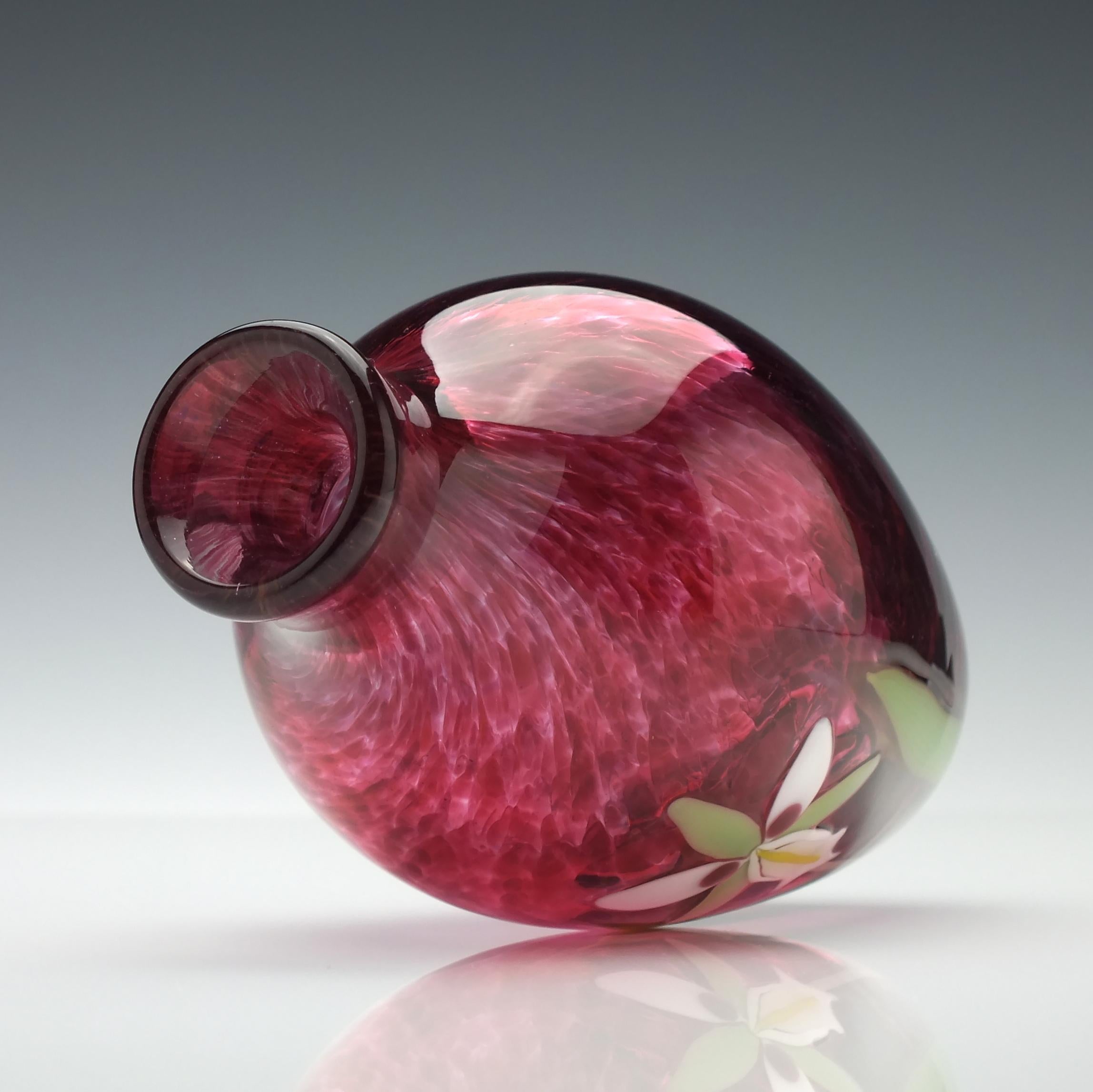 Contemporary Red Mike Hunter Glass Orchid Perfume Bottle For Sale