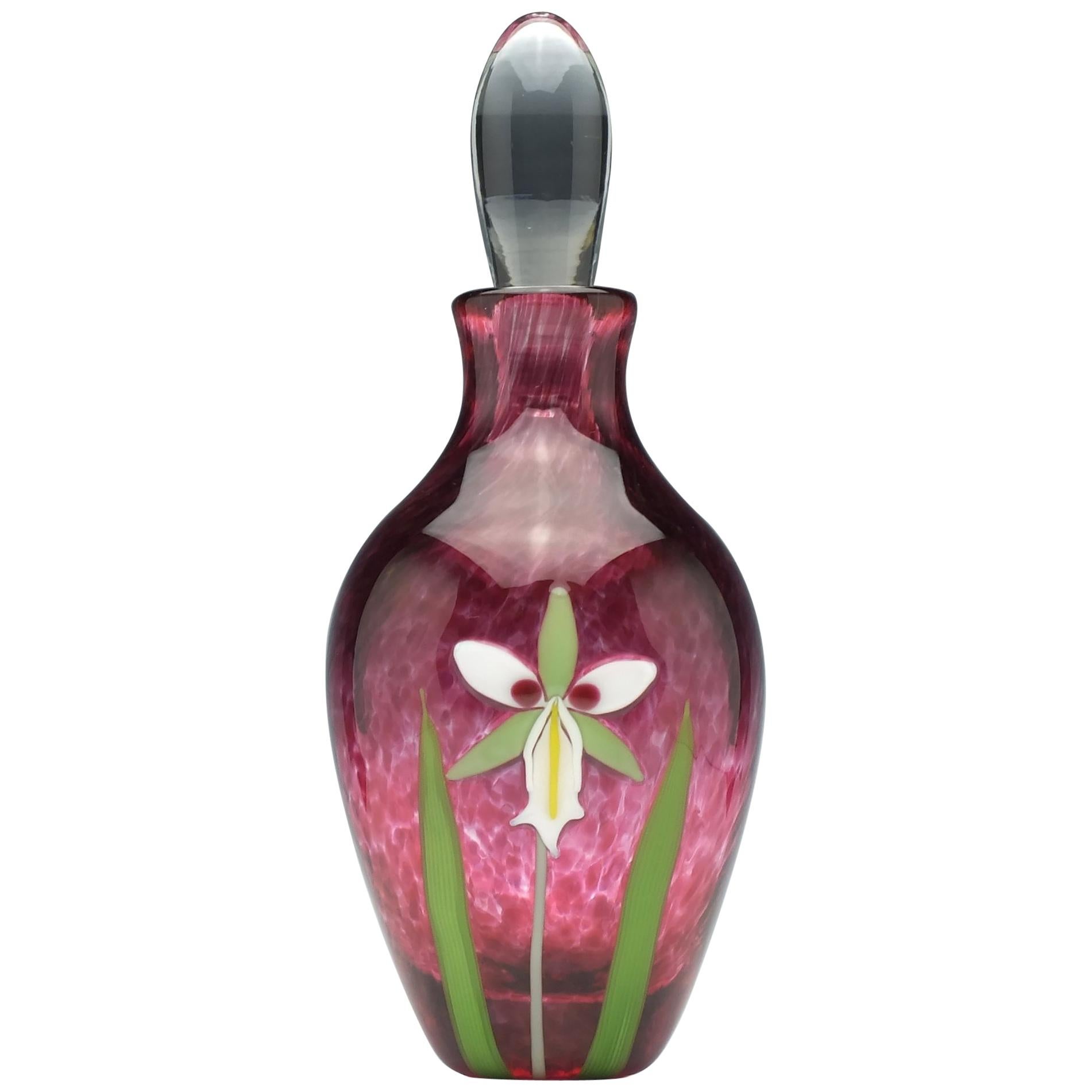 Red Mike Hunter Glass Orchid Perfume Bottle For Sale