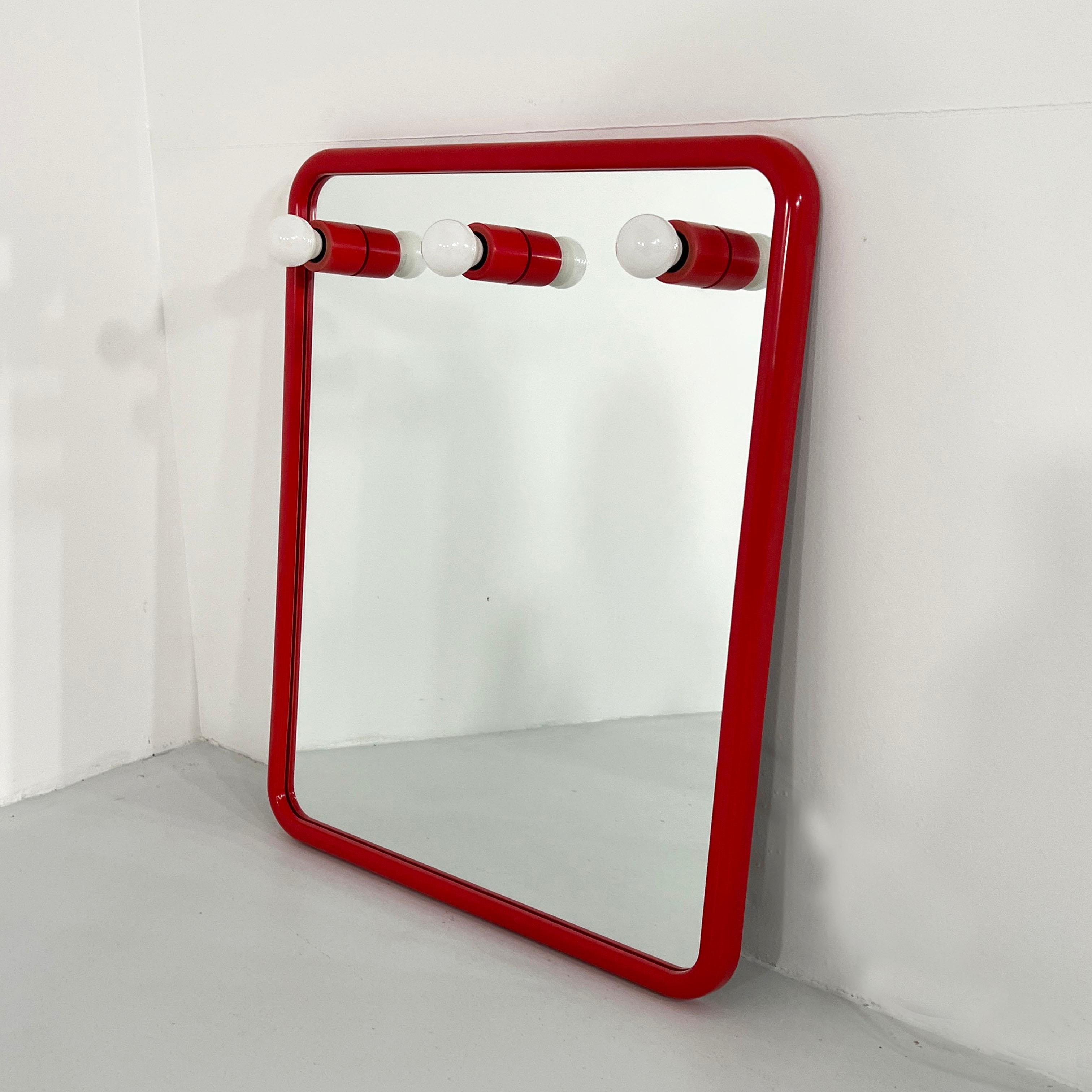 Mid-Century Modern Red Mirror with Lights from Gedy, 1970s