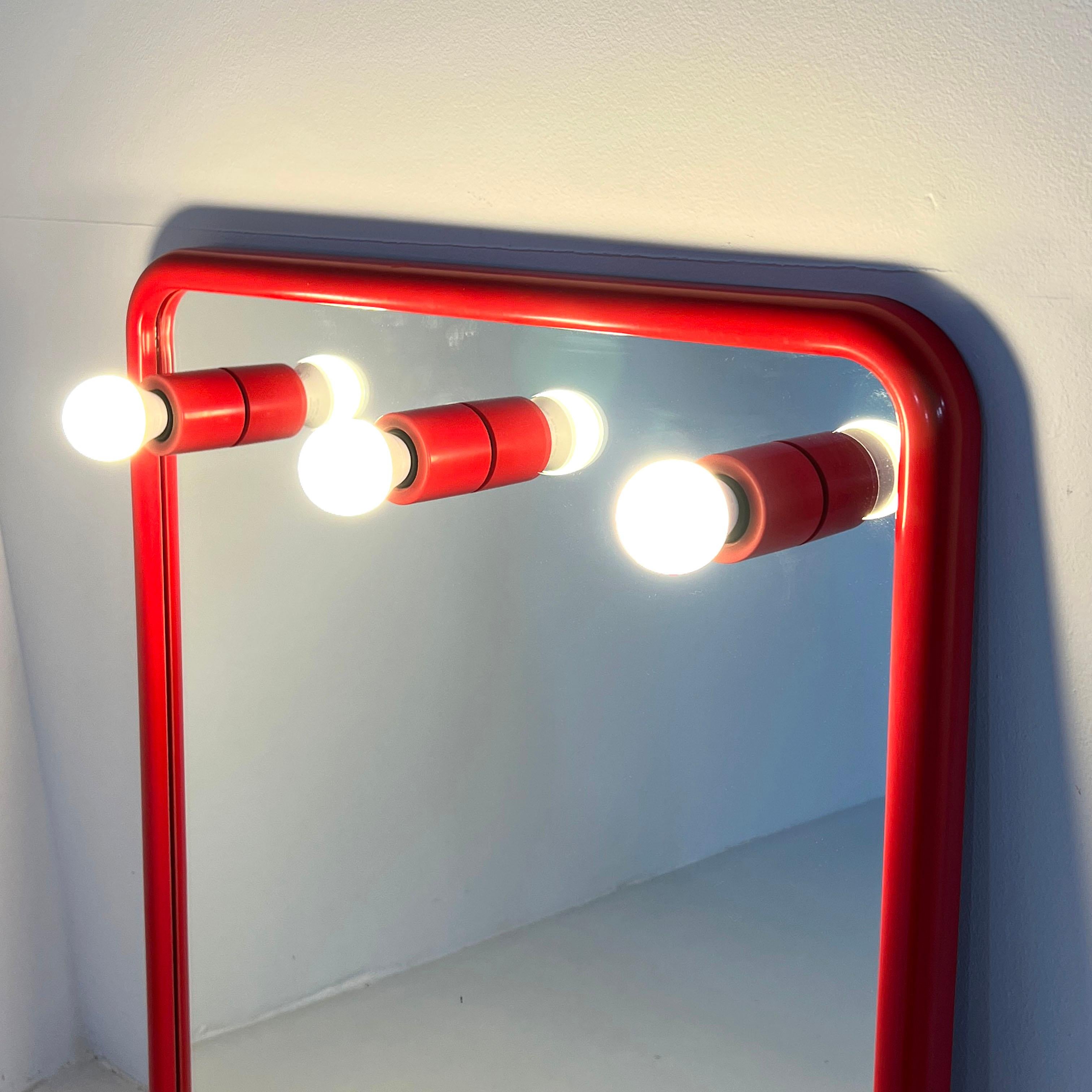 Italian Red Mirror with Lights from Gedy, 1970s