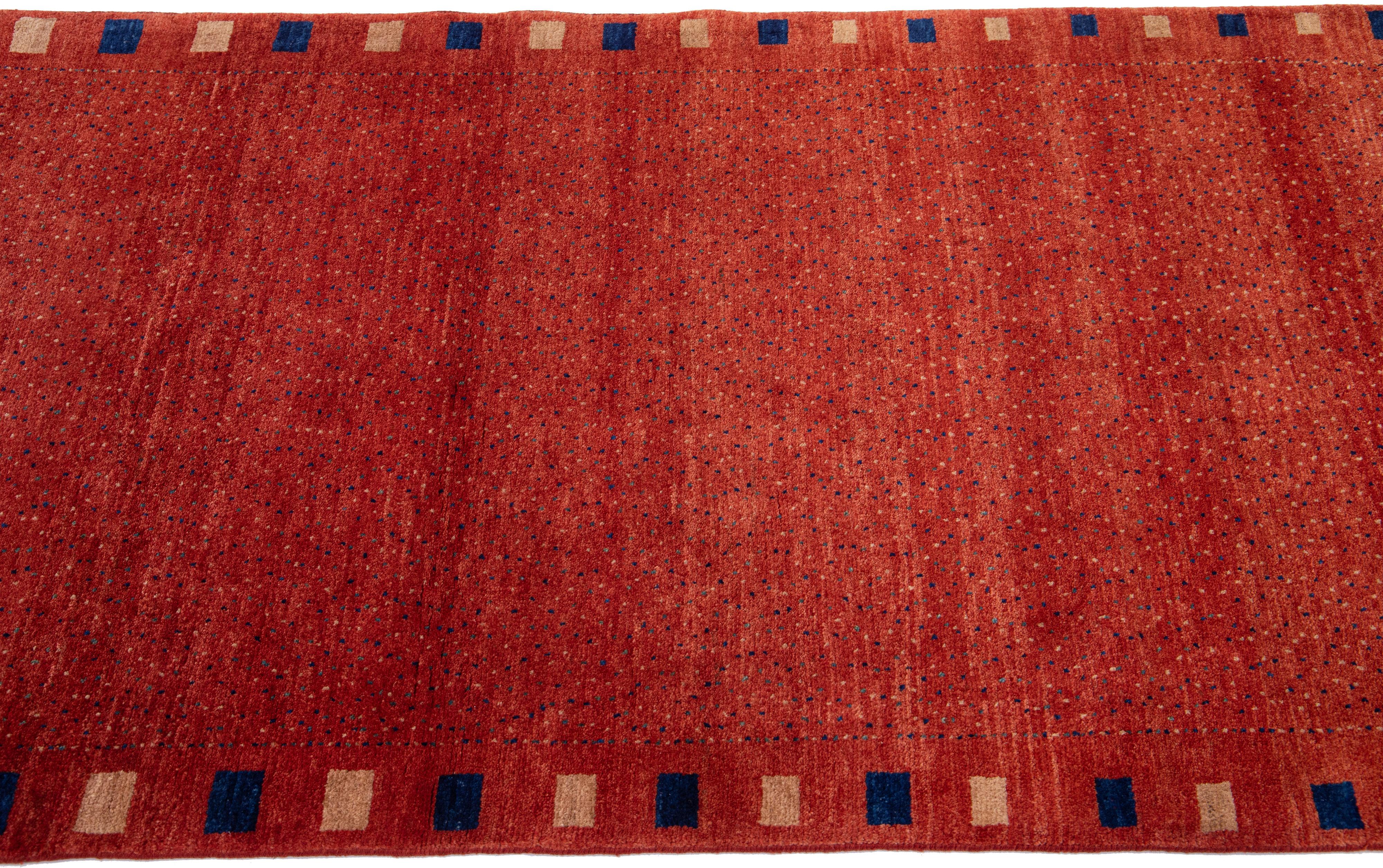 Red Modern Gabbeh Handmade Persian Wool Rug with Allover Design In New Condition For Sale In Norwalk, CT