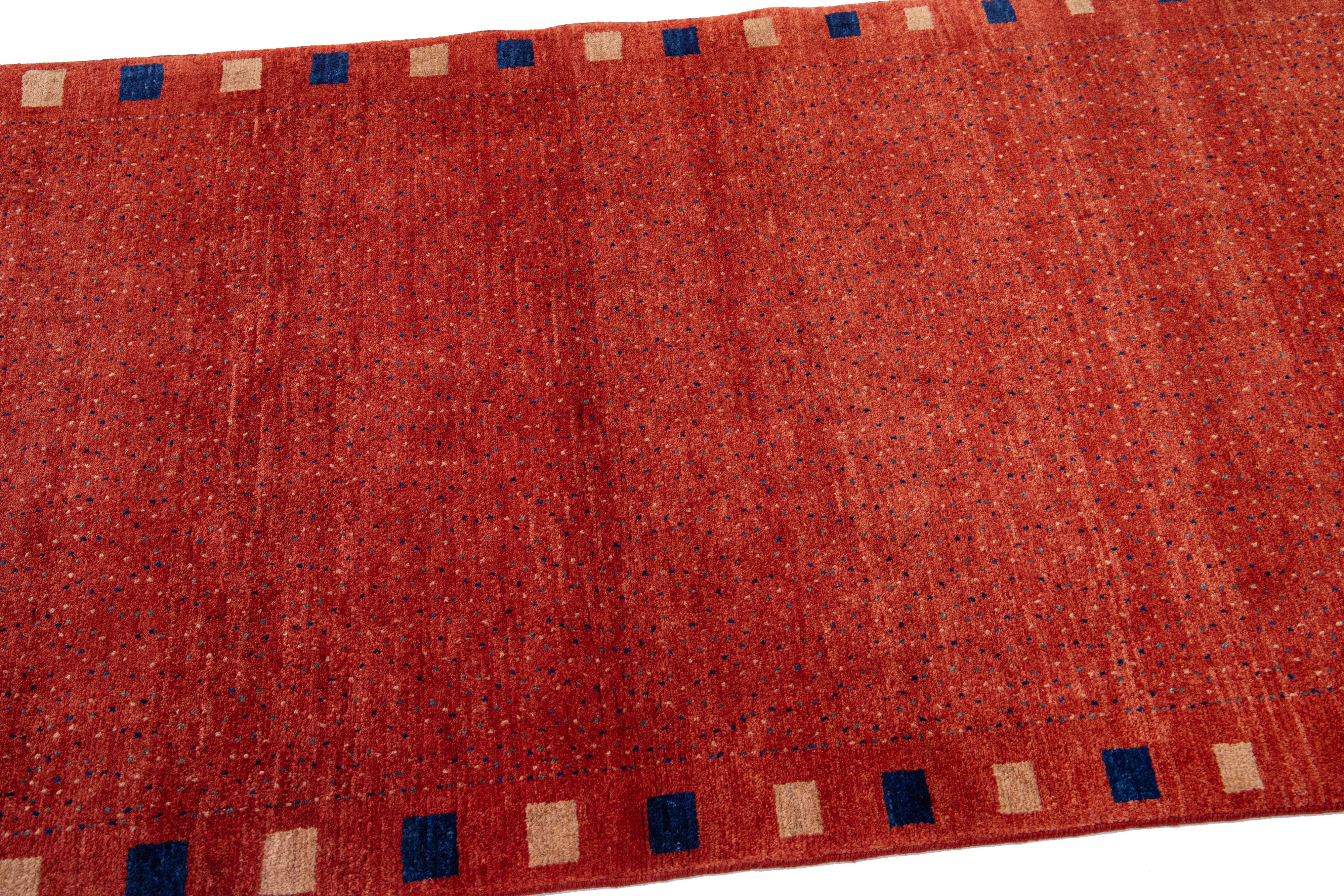Red Modern Gabbeh Handmade Persian Wool Rug with Allover Design For Sale 1
