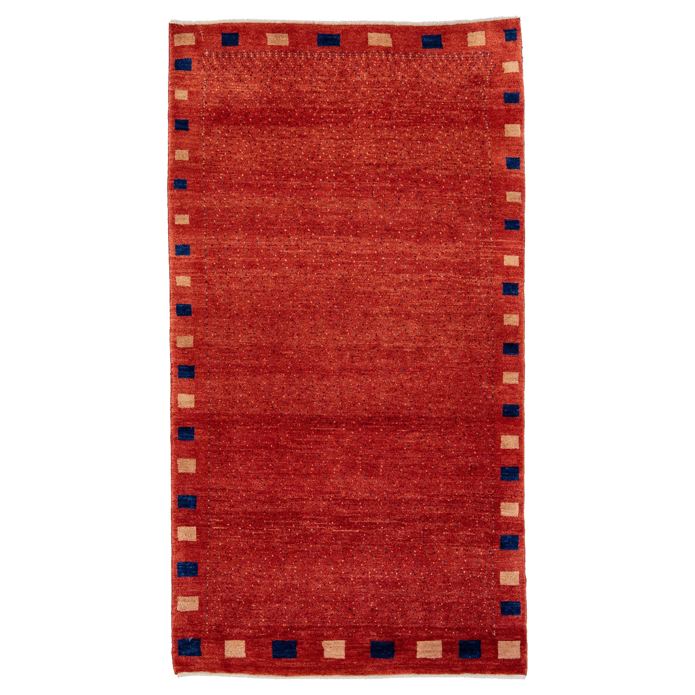 Tapis moderne Gabbeh fait à la main en laine perse rouge avec motif sur toute la surface