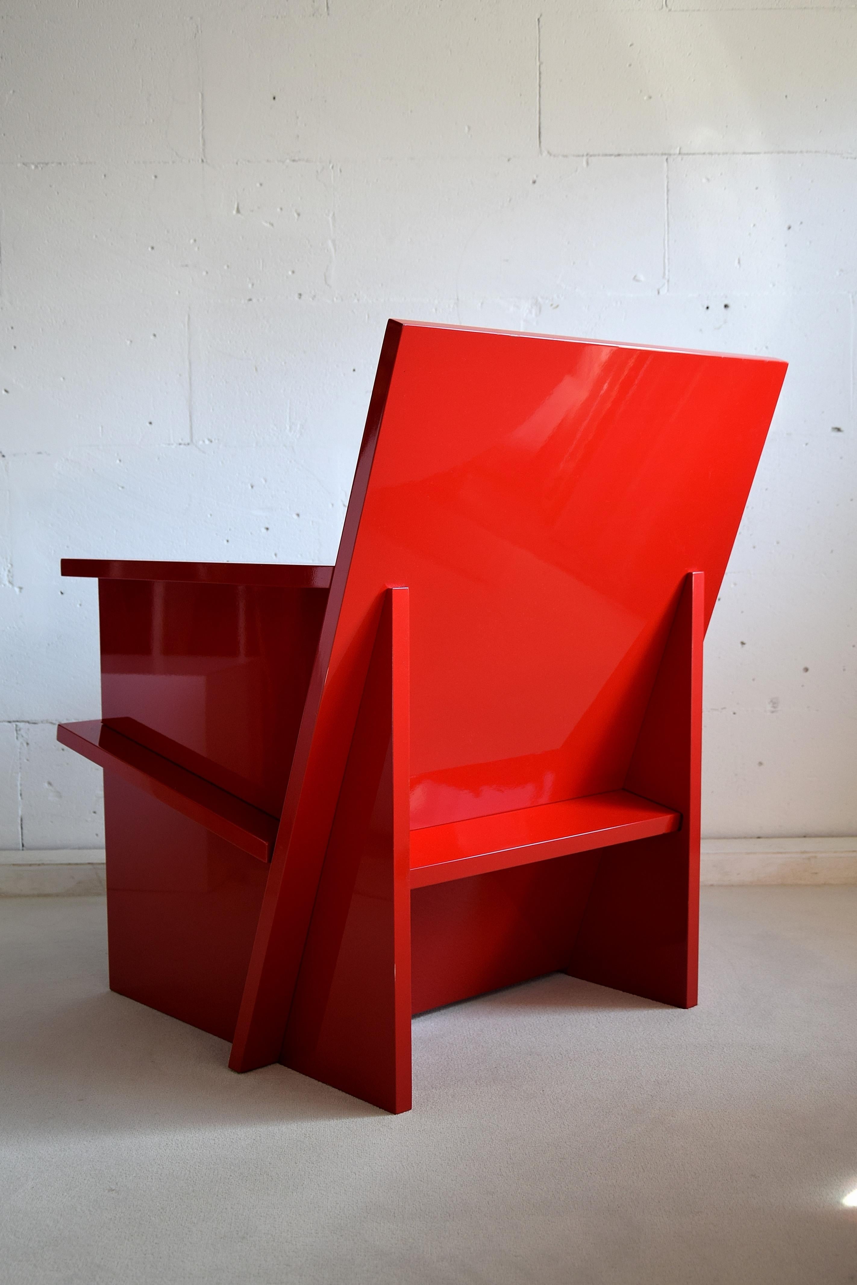 Wood Red Modern Lounge Chair by Ruud Franken, the Netherlands