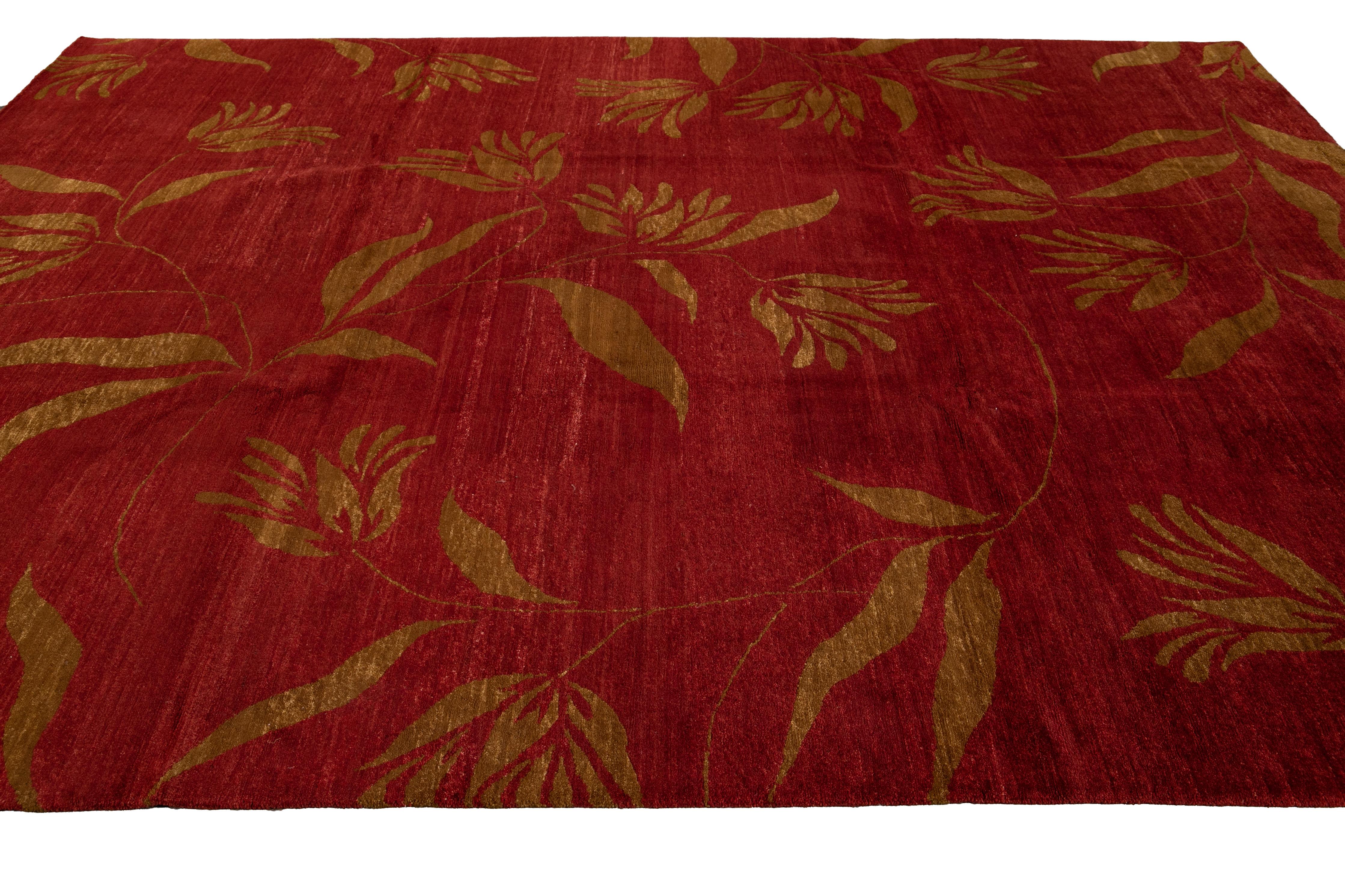 Red Modern Tibetan Handmade Wool Rug For Sale 6