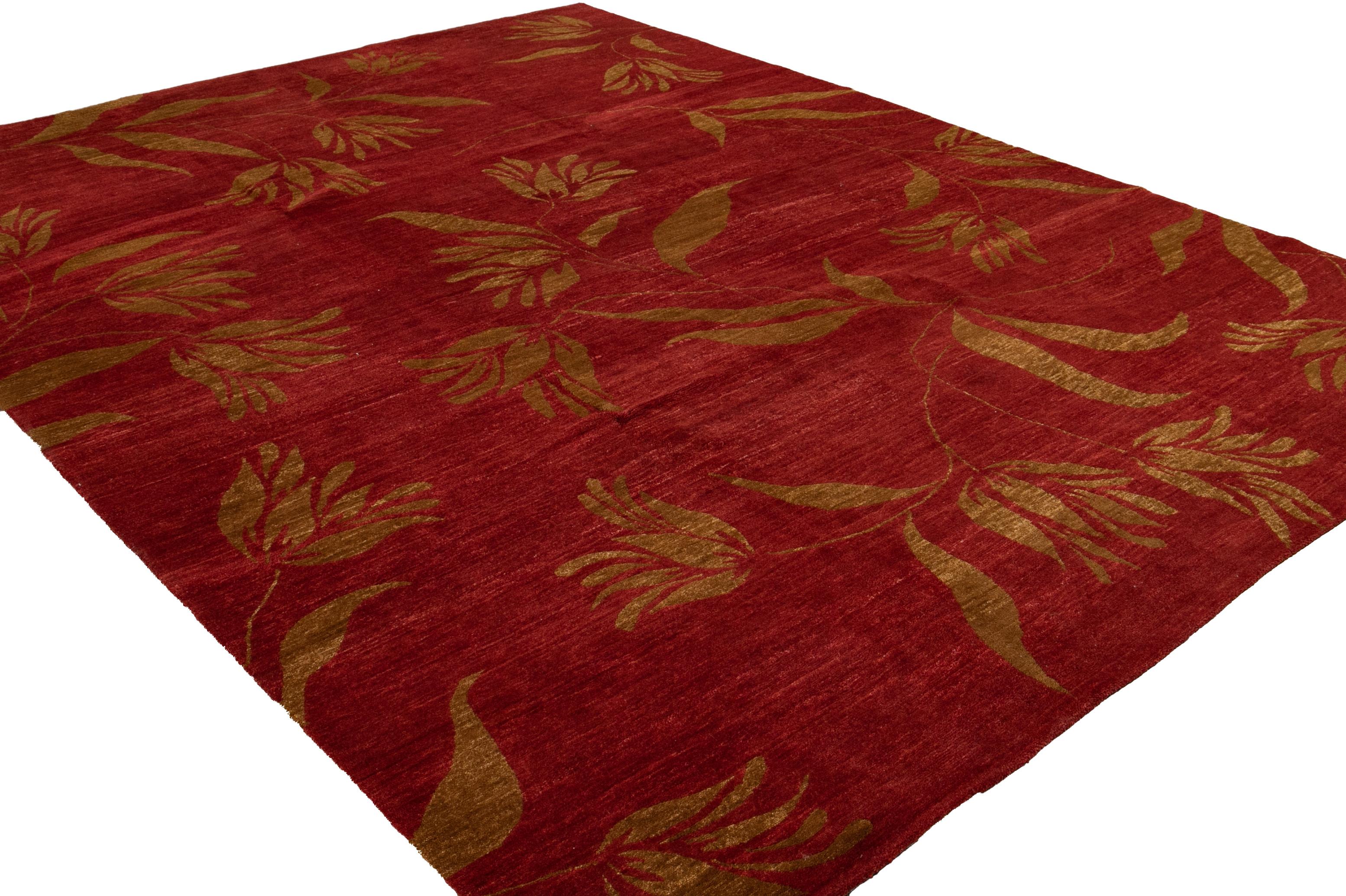 Red Modern Tibetan Handmade Wool Rug For Sale 4