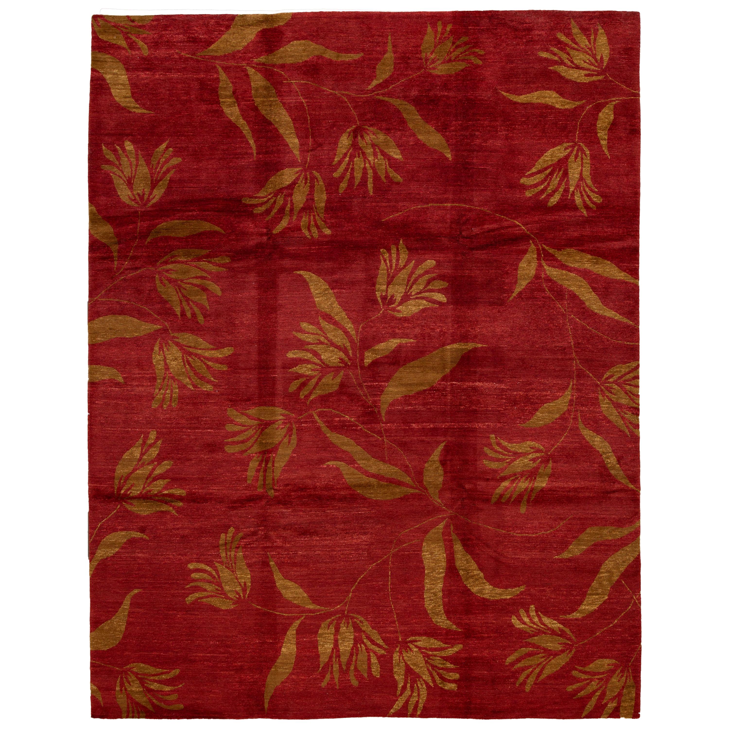 Red Modern Tibetan Handmade Wool Rug