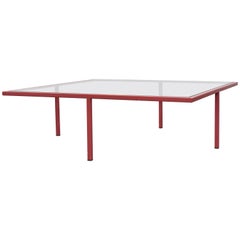 Red Modernist Enameled Metal and Glass Coffee Table