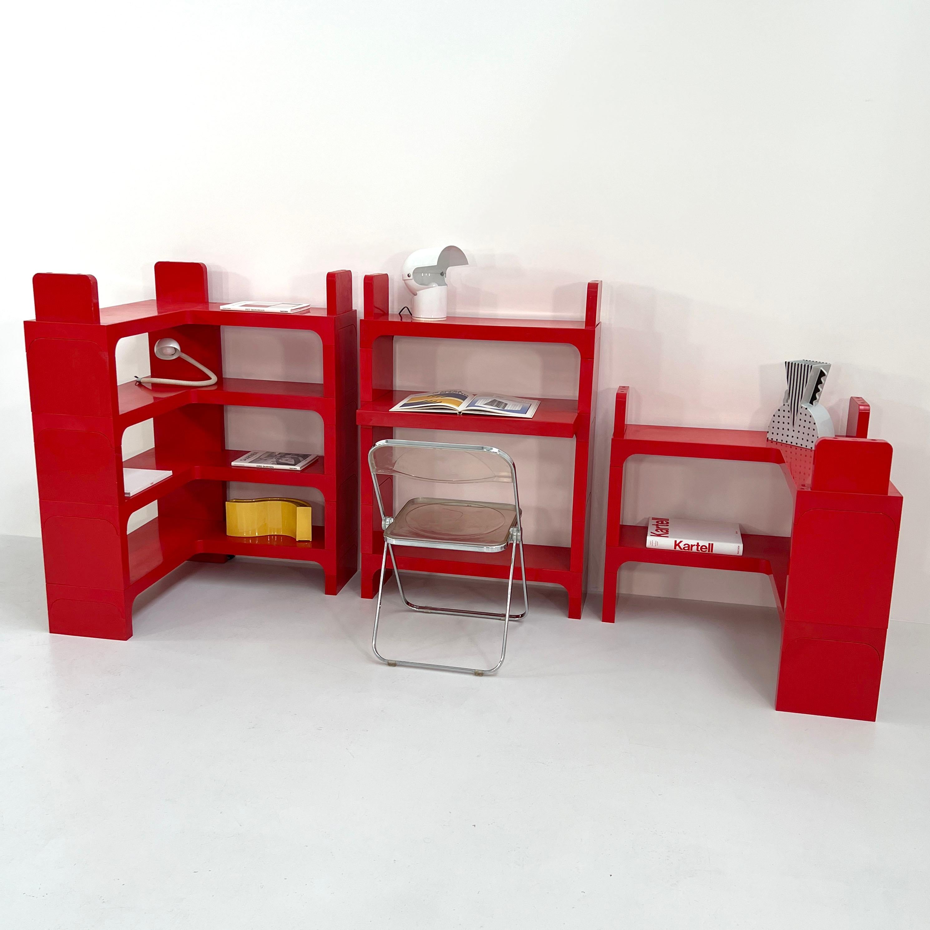 Red Modular Shelf with Desk by Olaf von Bohr for Kartell, 1970s 1
