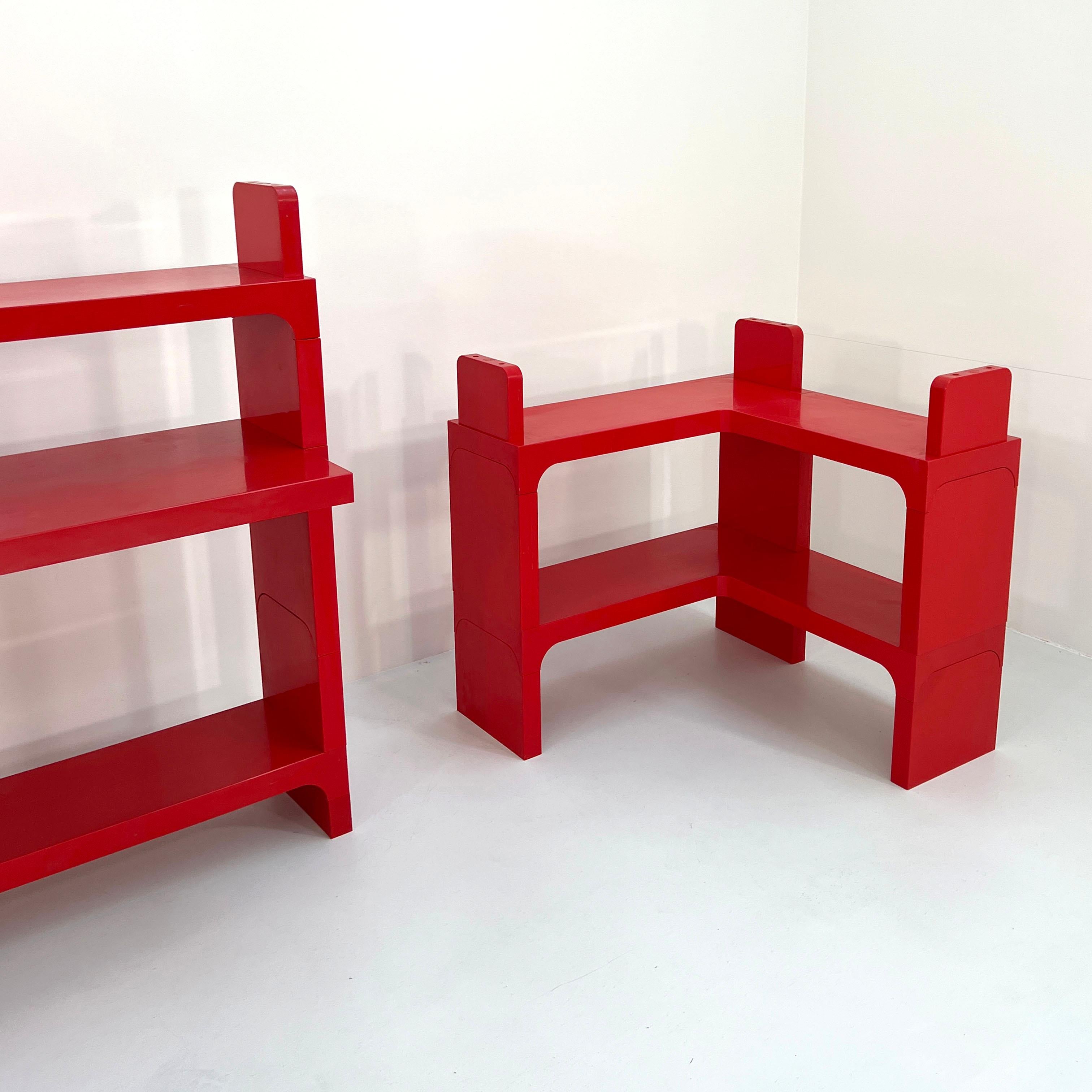 Italian Red Modular Shelf with Desk by Olaf von Bohr for Kartell, 1970s
