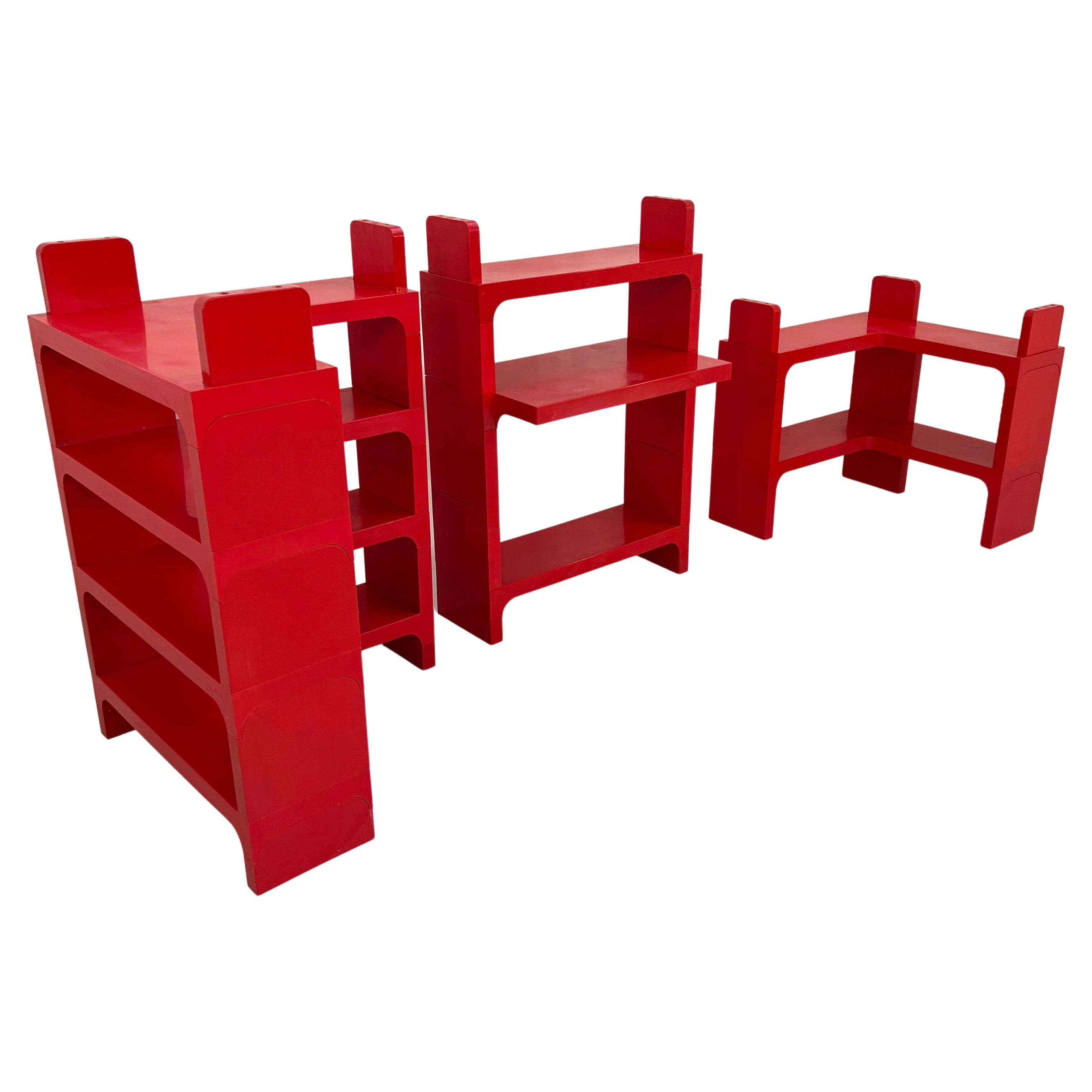 Red Modular Shelf with Desk by Olaf von Bohr for Kartell, 1970s