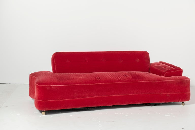 Mid-20th Century Red Mohair Sofa and Convertible Daybed, 1950s For Sale