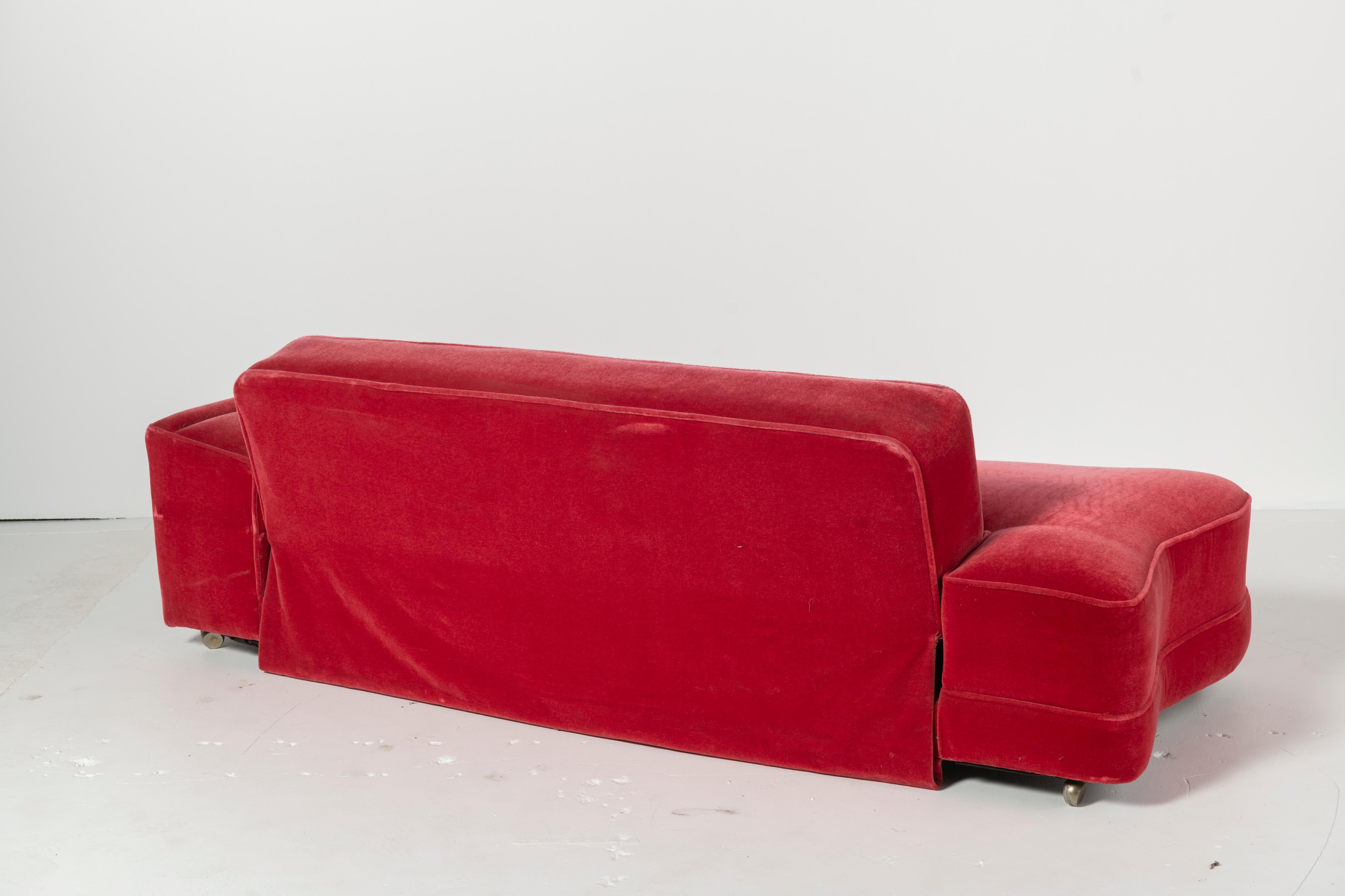 Red Mohair Sofa and Convertible Daybed, 1950s For Sale 3