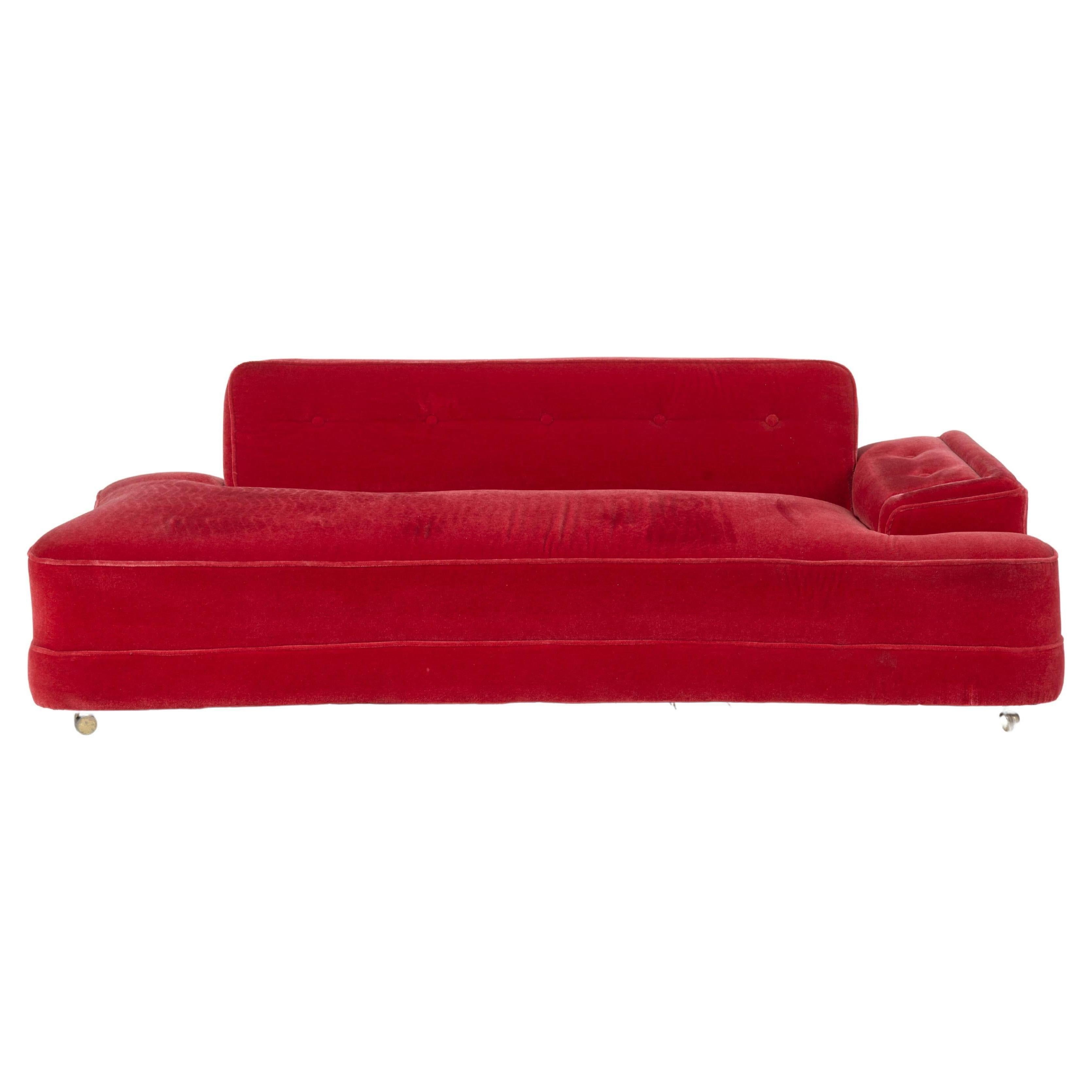 Canapé et lit de jour convertible en mohair rouge, années 1950 en vente