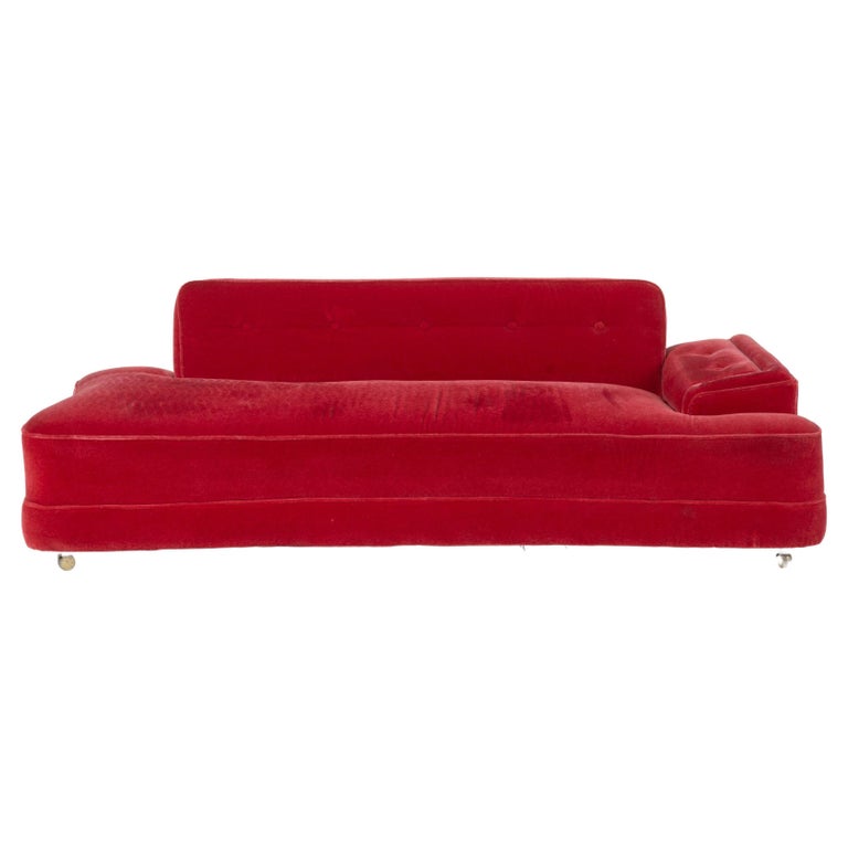 Red Mohair Sofa and Convertible Daybed, 1950s For Sale