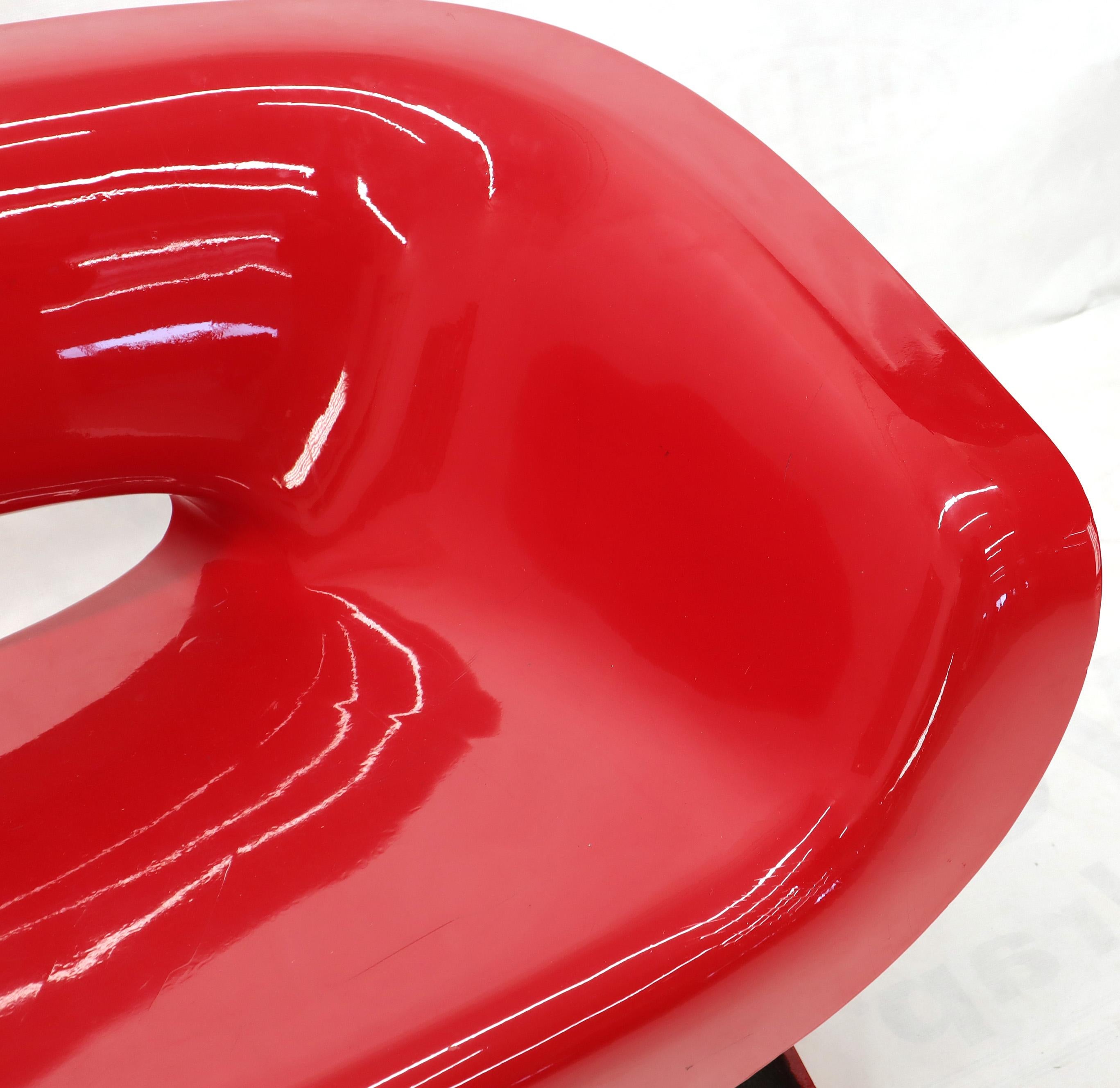 Mid-Century Modern Red Molded Fiberglass Bench Love Seat For Sale