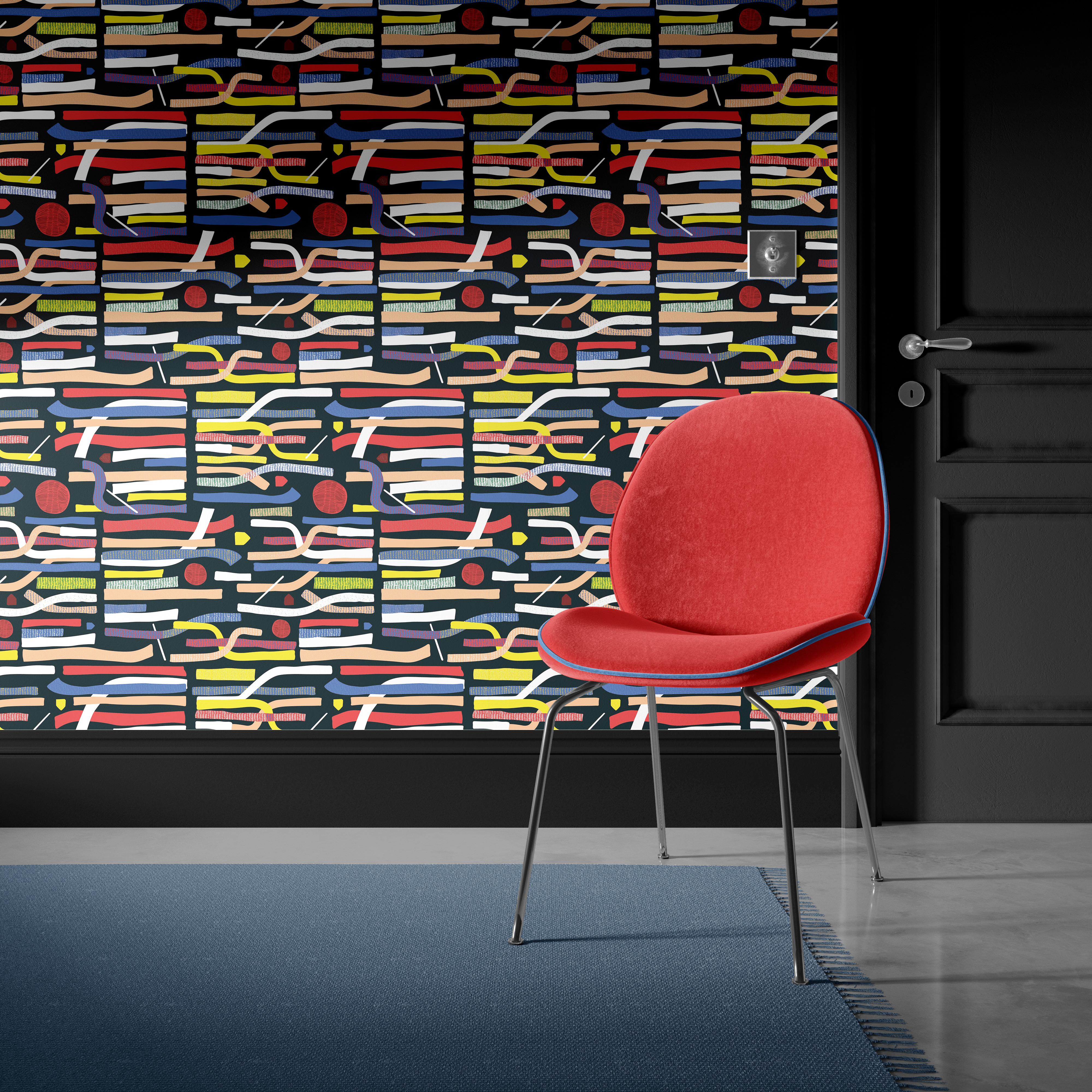 Contemporary Red Moon - custom mural wallpaper  (4 color proposals) For Sale