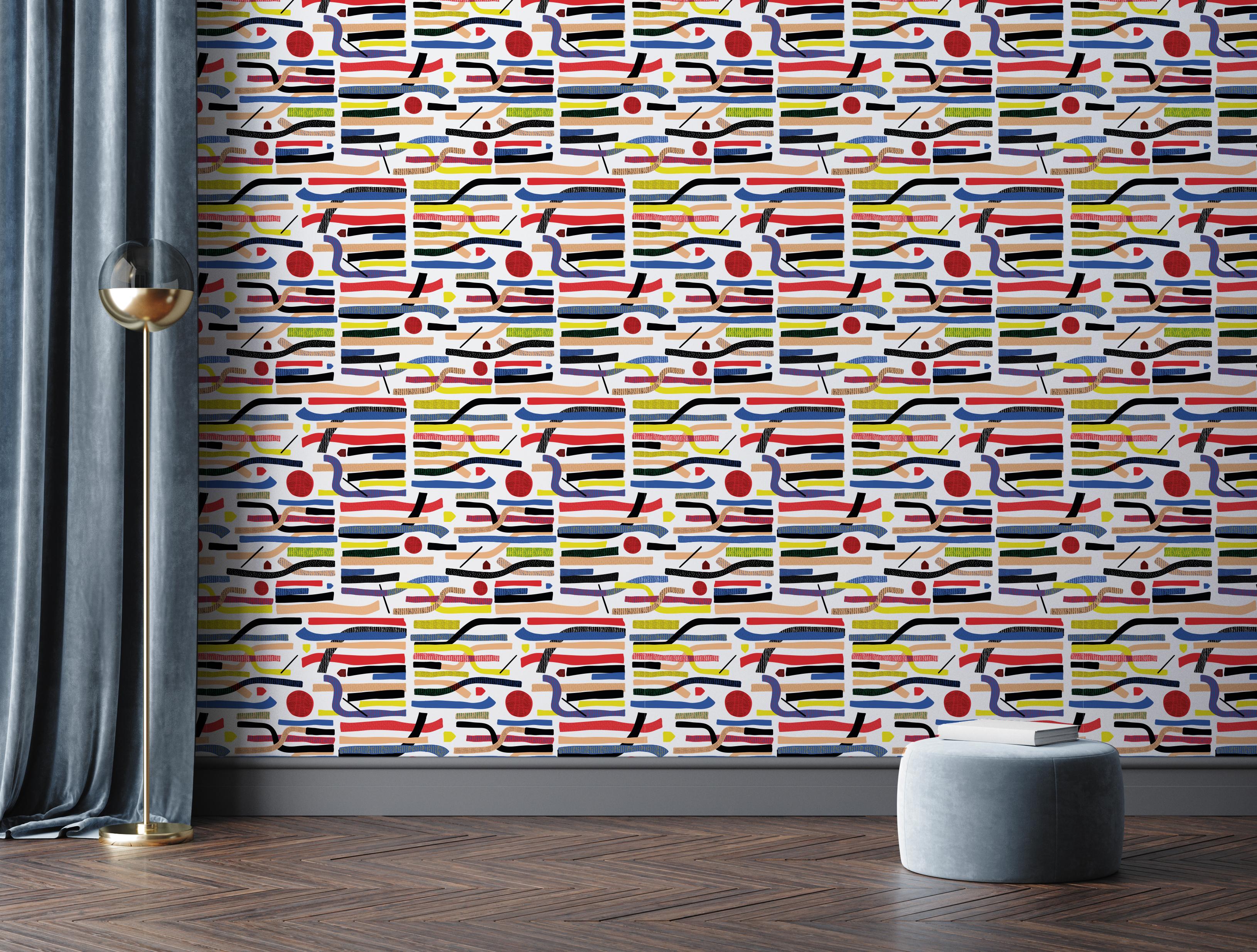 Modern Red Moon - custom mural wallpaper  (4 color proposals) For Sale