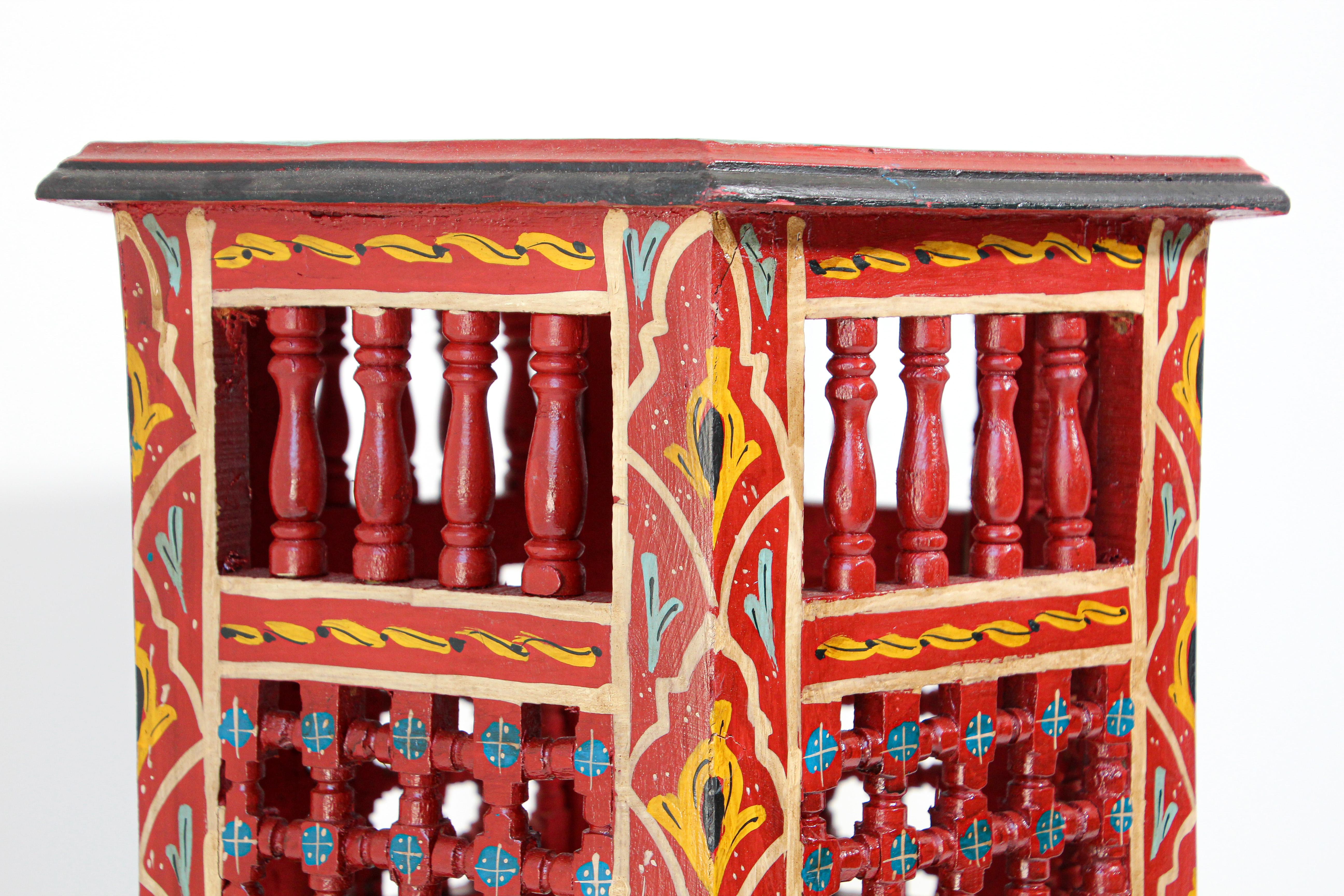 Bohemian Red Moroccan Hand Painted Side Table