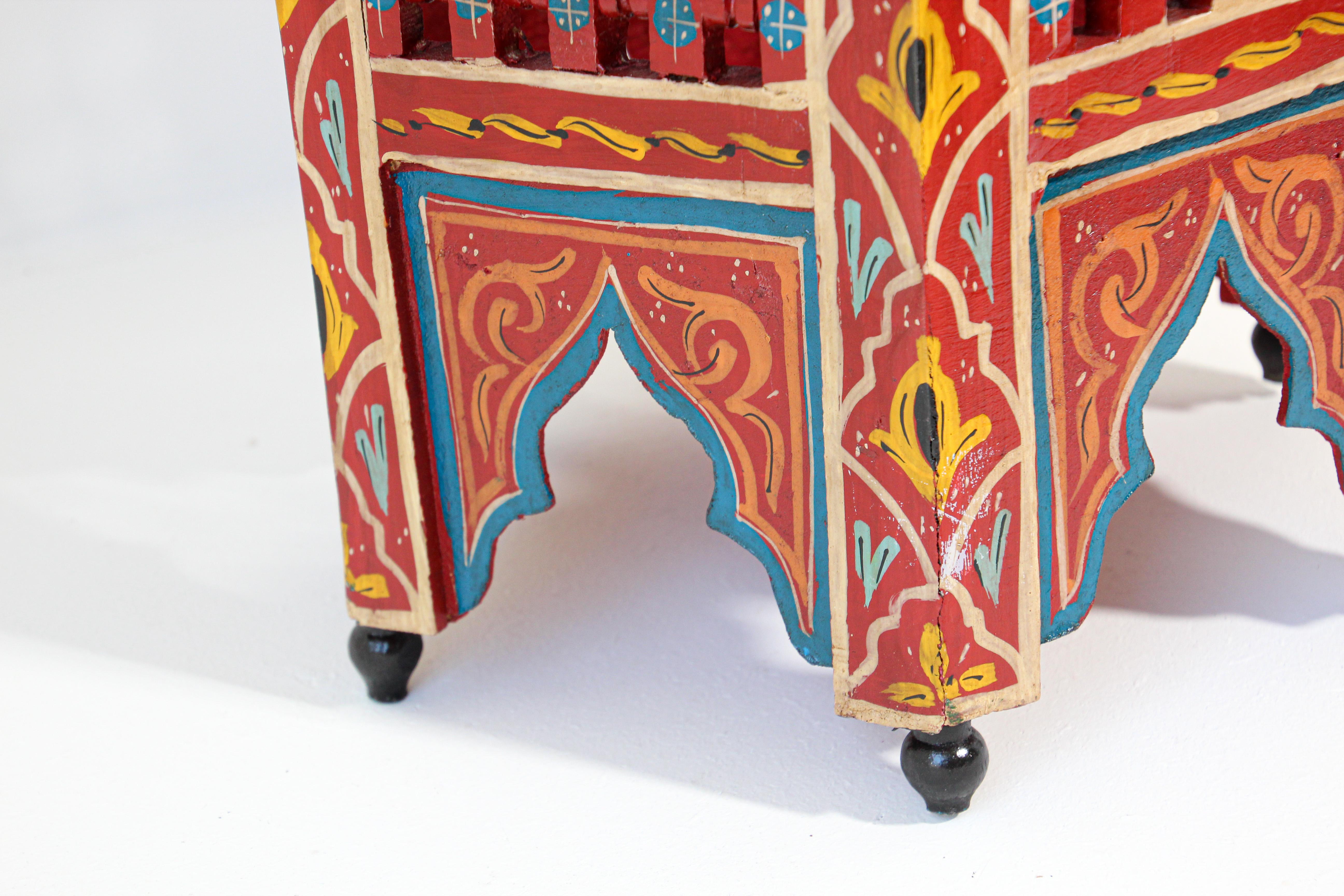 Hand-Carved Red Moroccan Hand Painted Side Table