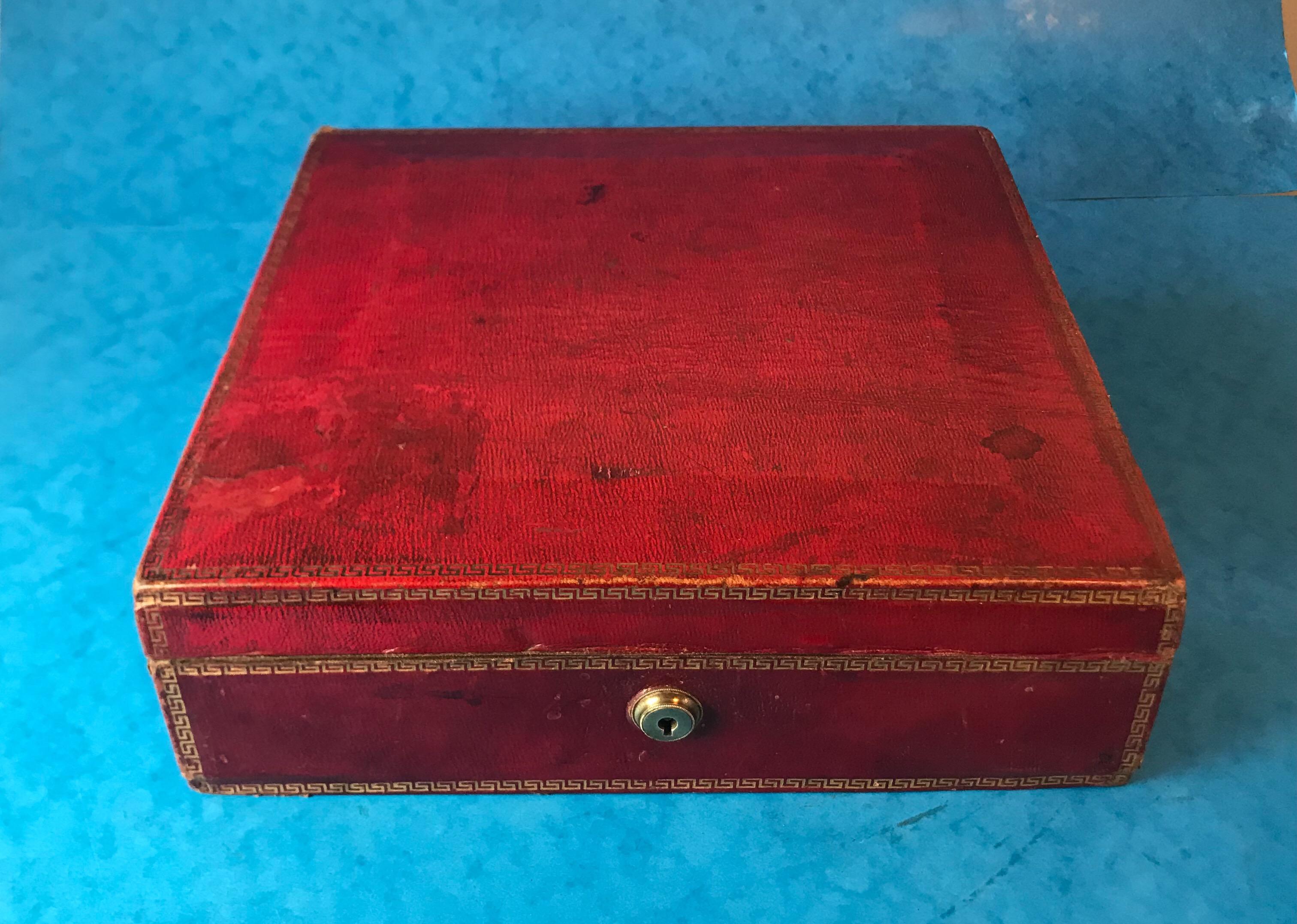 English Red Moroccan Leather Jewelry Box