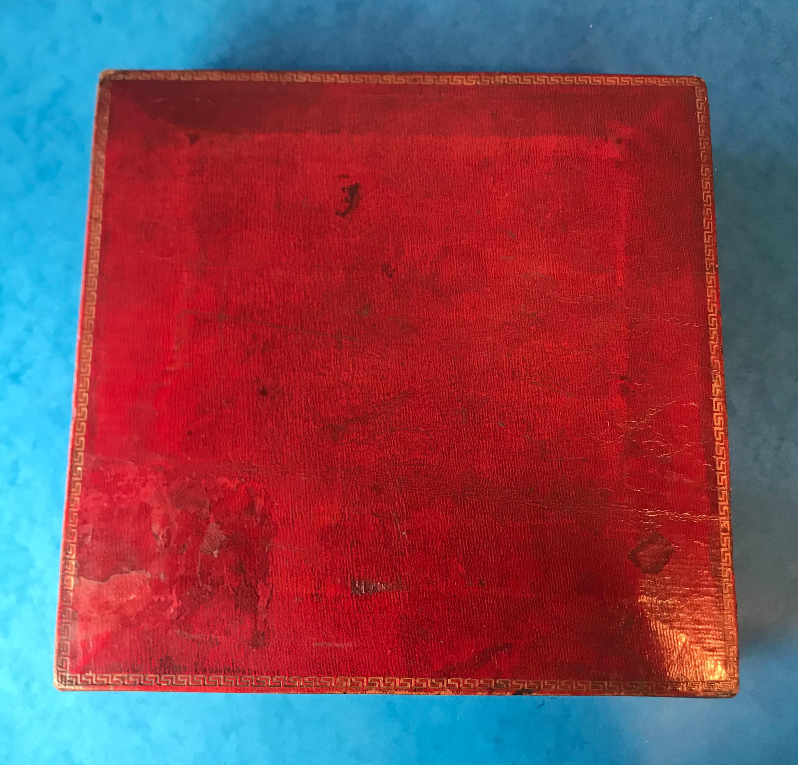 19th Century Red Moroccan Leather Jewelry Box