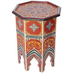 Red Moroccan Moorish Hand Painted Side Table