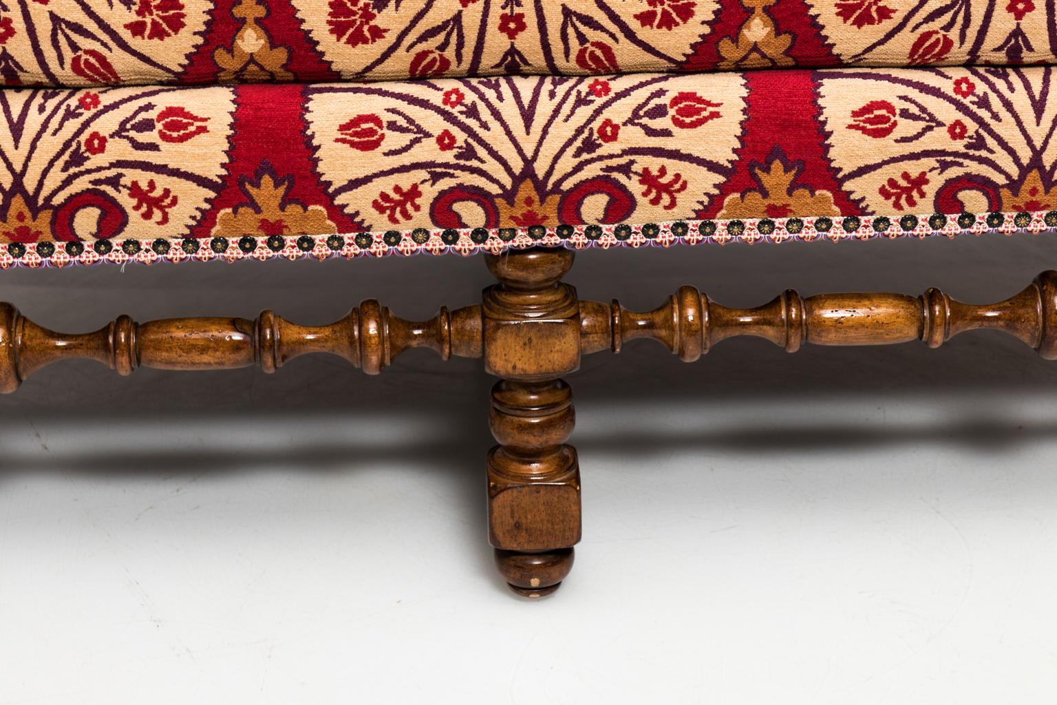 Jacobean Red Moroccan Style Settee, circa 1980s For Sale