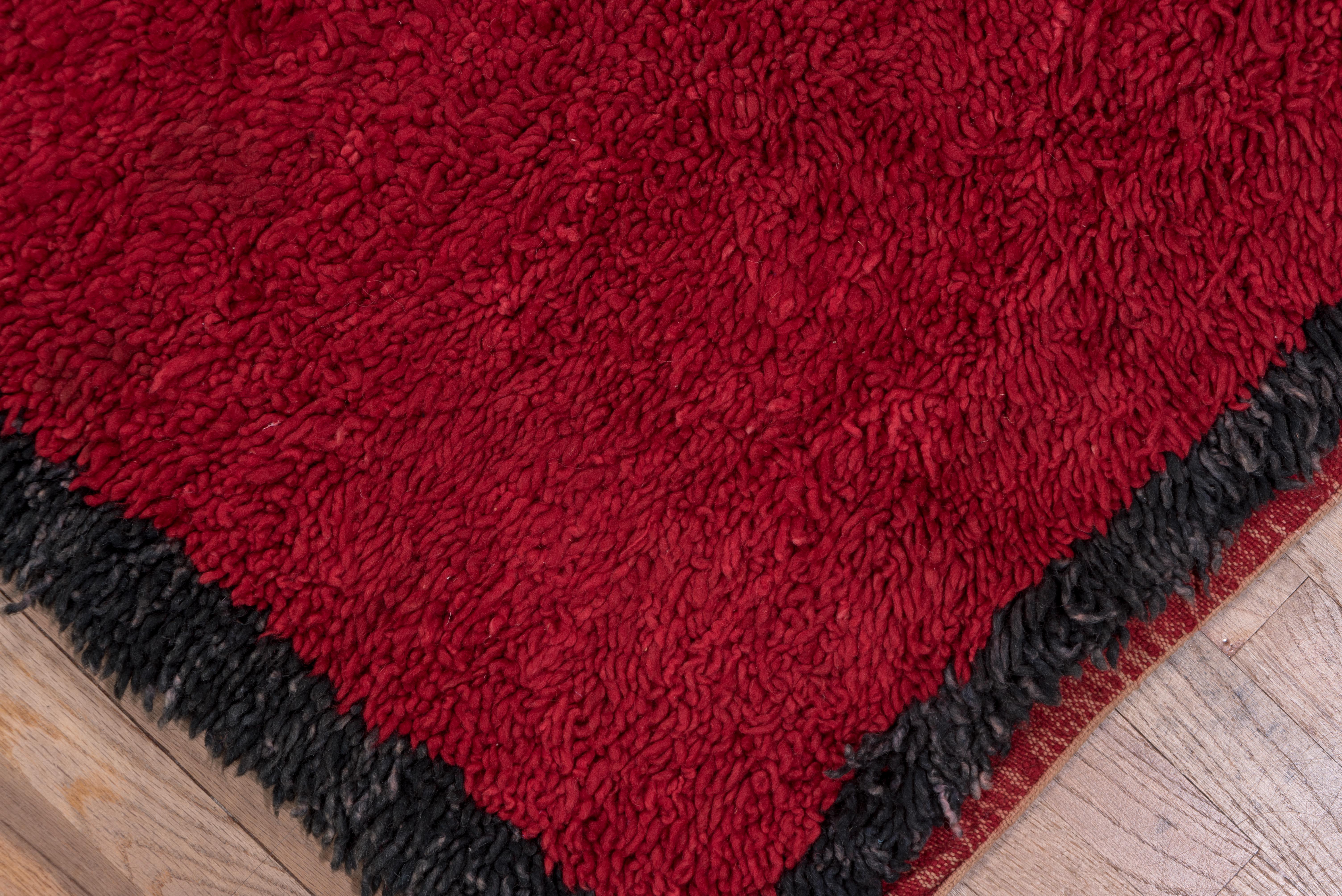 Red Moroccan with Black Trim Border - Runner In Good Condition For Sale In New York, NY