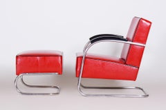 Red Mucke Melder Armchair and Ottoman, 1930s Czechia