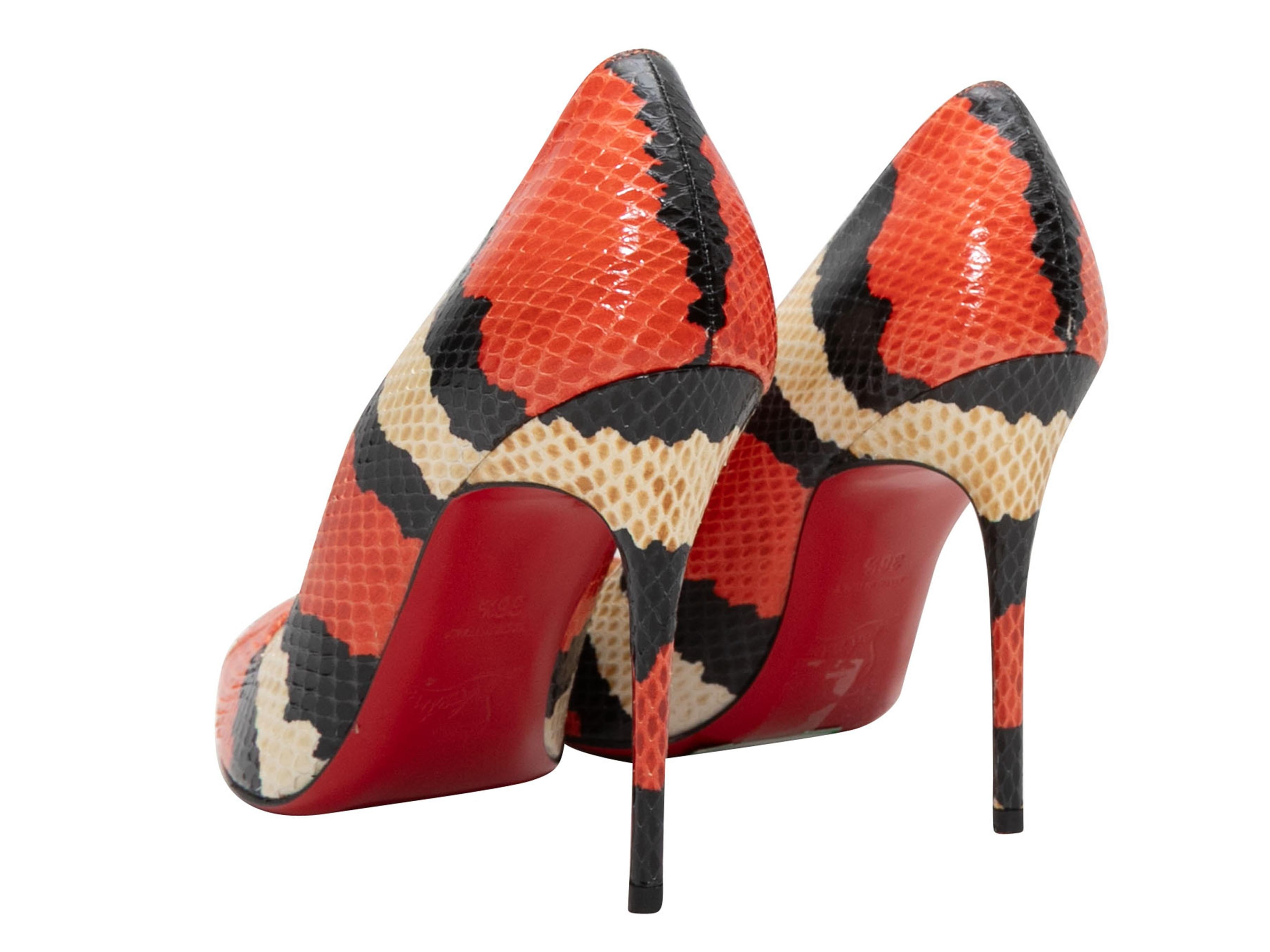 Orange Red & Multicolor Christian Louboutin Python Tricolor Pumps Size 36.5 For Sale