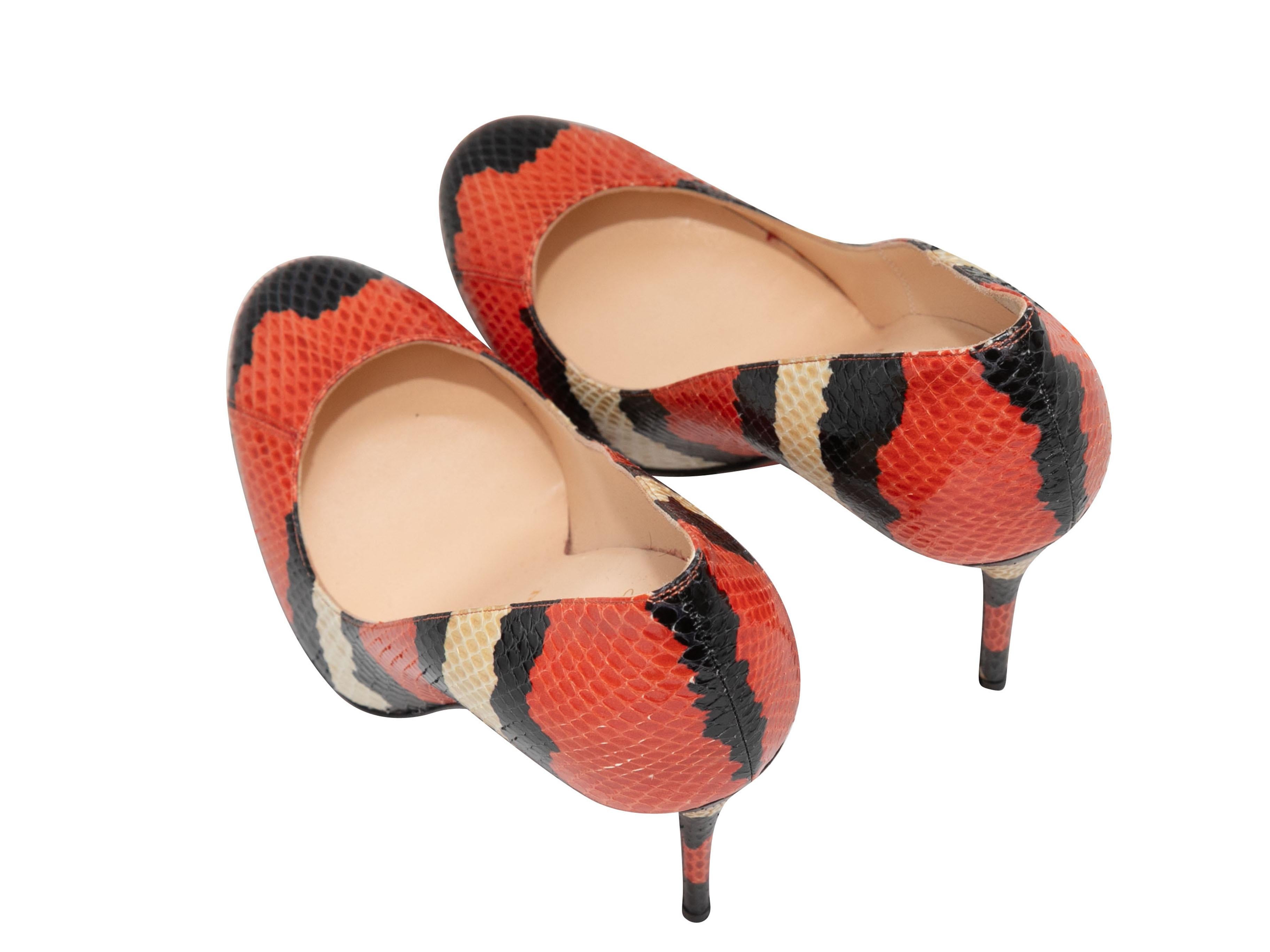 Red & Multicolor Christian Louboutin Python Tricolor Pumps Size 36.5 In Good Condition For Sale In New York, NY