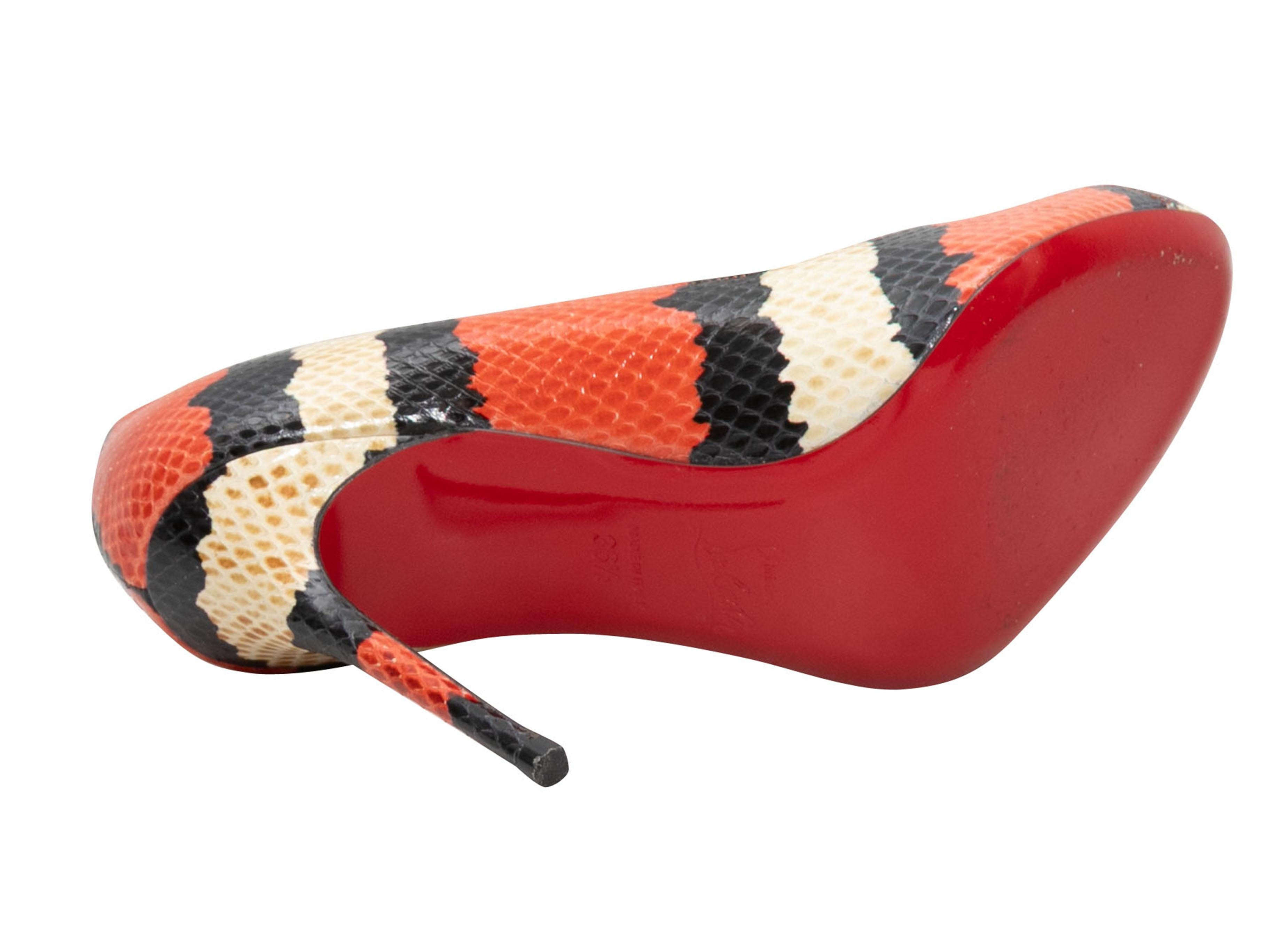 Women's Red & Multicolor Christian Louboutin Python Tricolor Pumps Size 36.5 For Sale