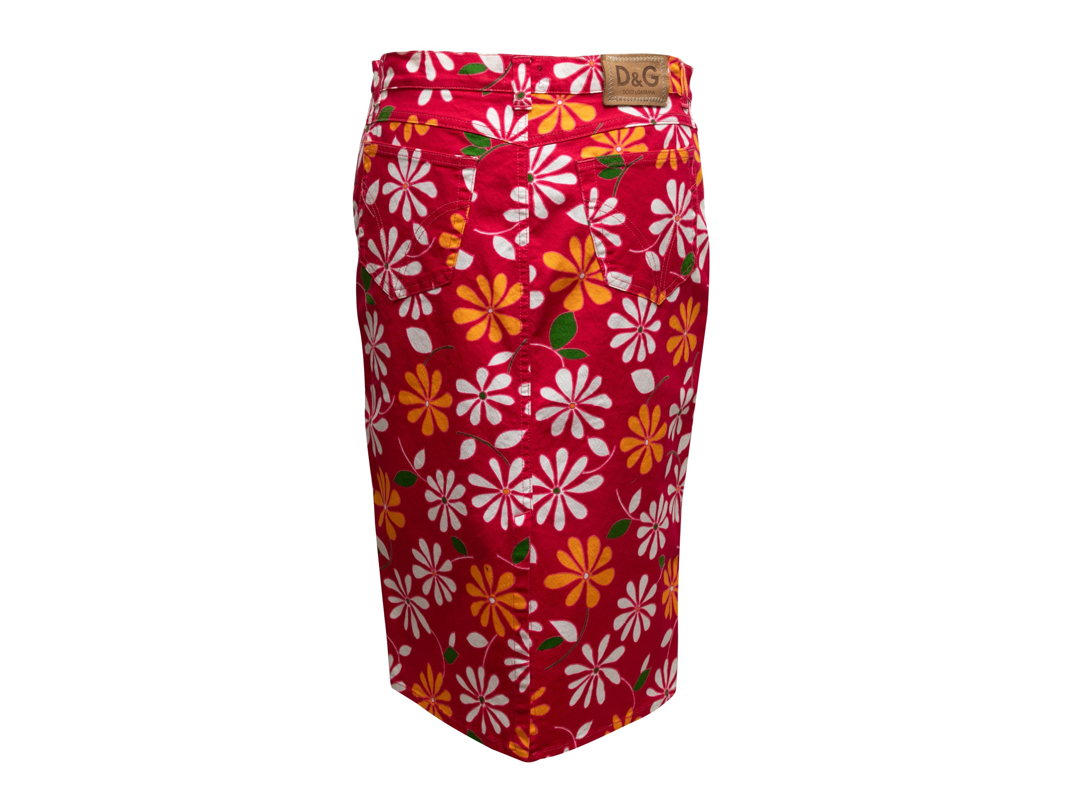 Rouge Jupe longue D&G à imprimé floral rouge et multicolore, taille IT 46 en vente