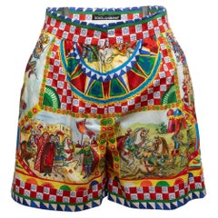 Red & Multicolor Dolce & Gabbana Allover Printed Cotton Shorts Size IT 36