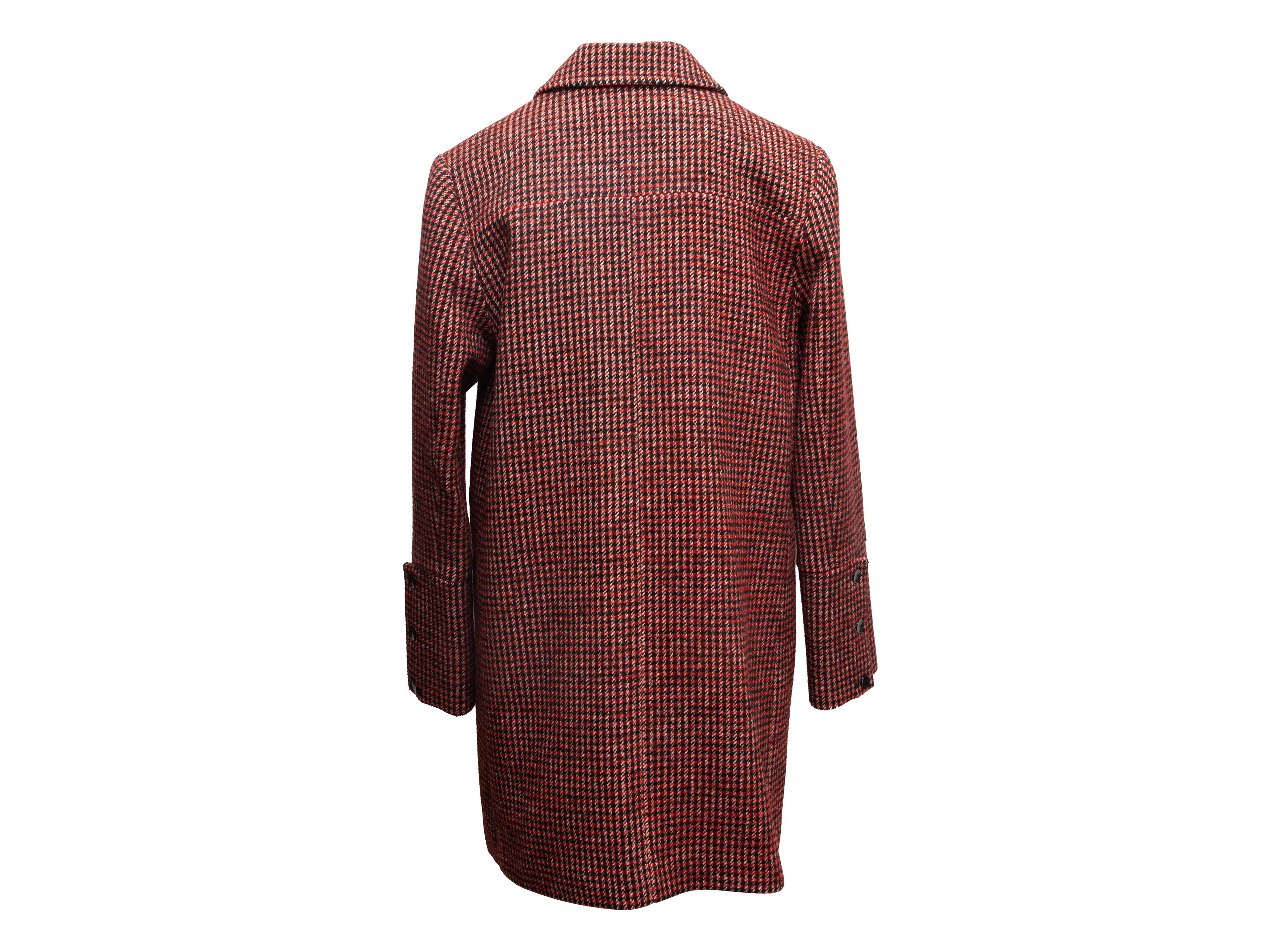 Roter & mehrfarbiger Ganni Wollmantel mit Hahnentrittmuster Größe US M im Zustand „Gut“ im Angebot in New York, NY