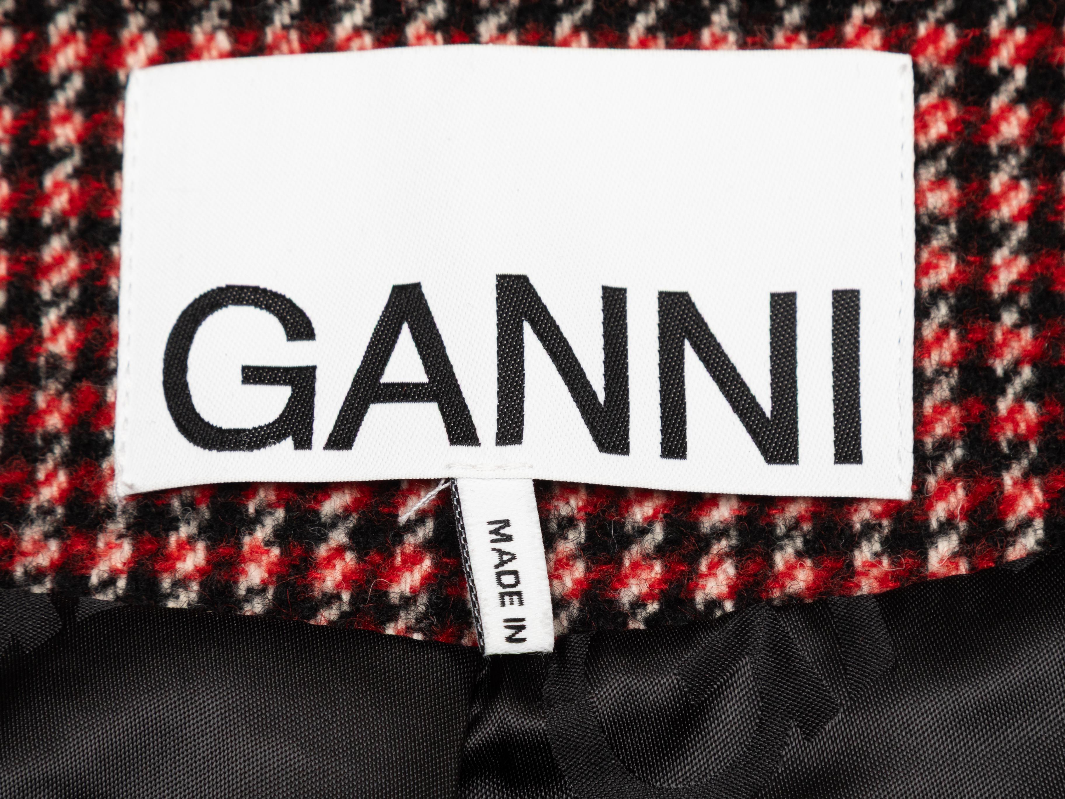 Roter & mehrfarbiger Ganni Wollmantel mit Hahnentrittmuster Größe US M Damen im Angebot