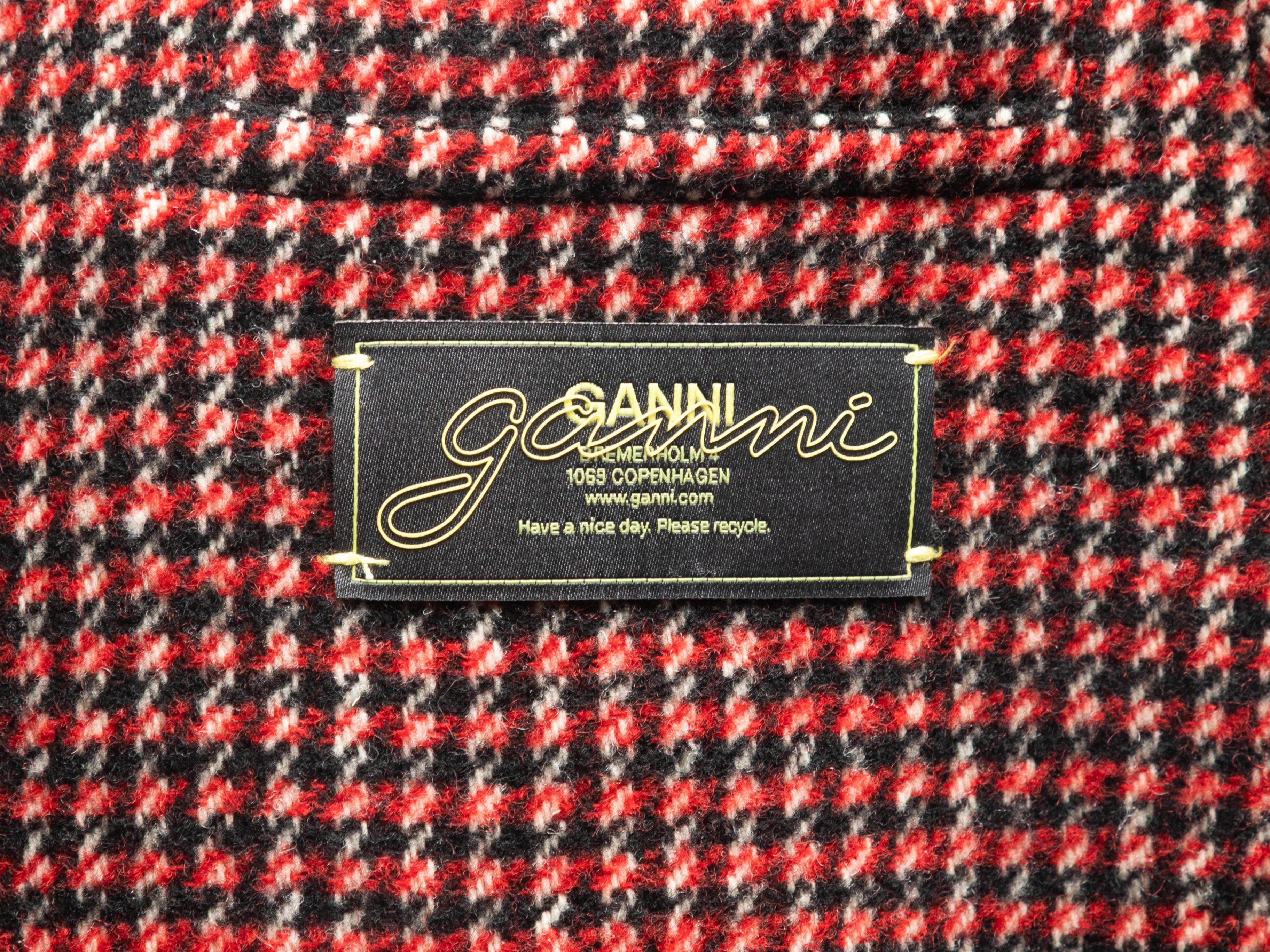 Roter & mehrfarbiger Ganni Wollmantel mit Hahnentrittmuster Größe US M im Angebot 1