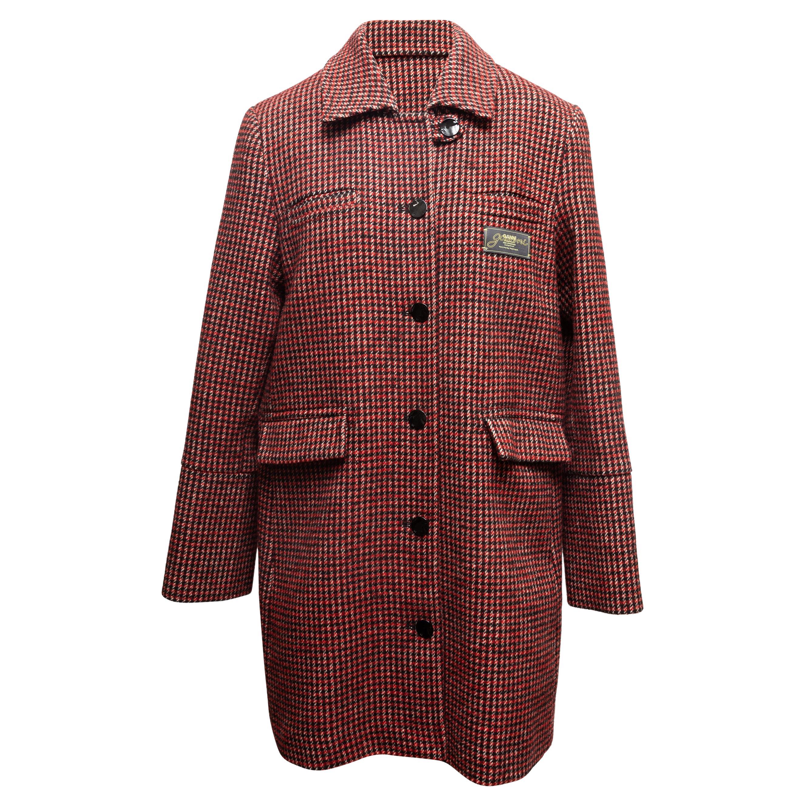 Cappotto in lana pied-de-poule rosso e multicolore di Ganni, taglia M. I.