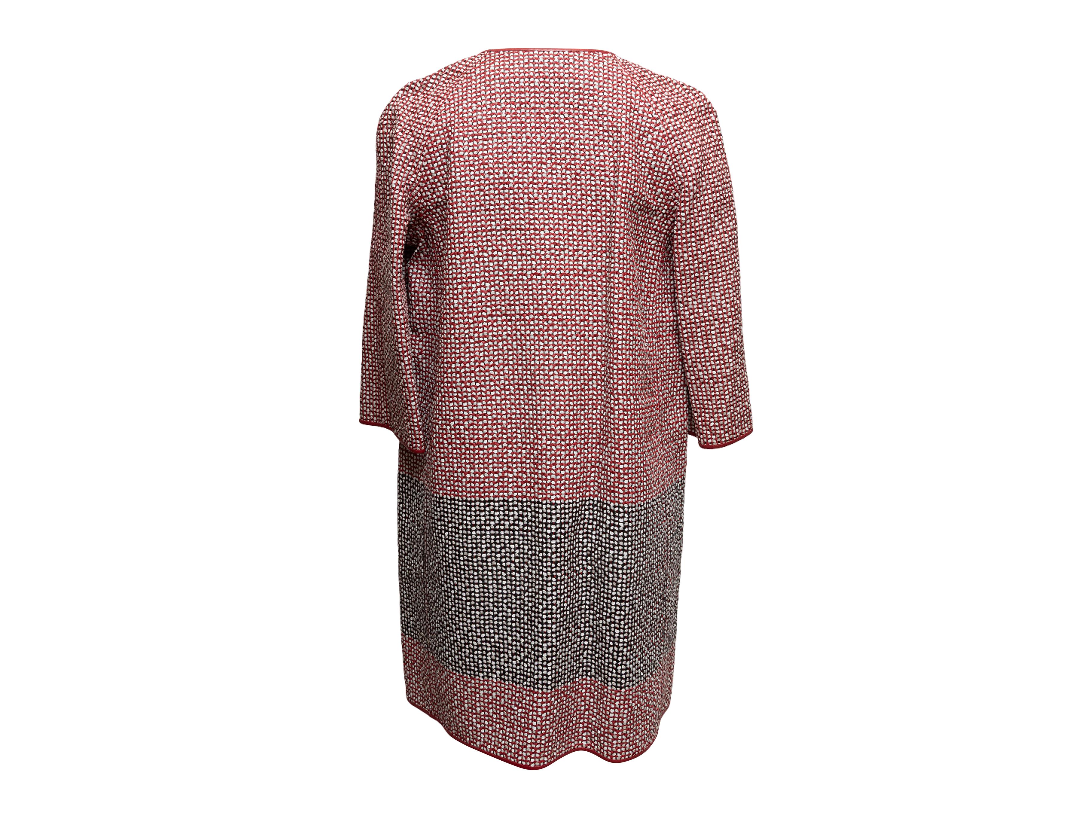 Women's Red & Multicolor Giorgio Armani Woven Leather Coat Size IT 42 For Sale