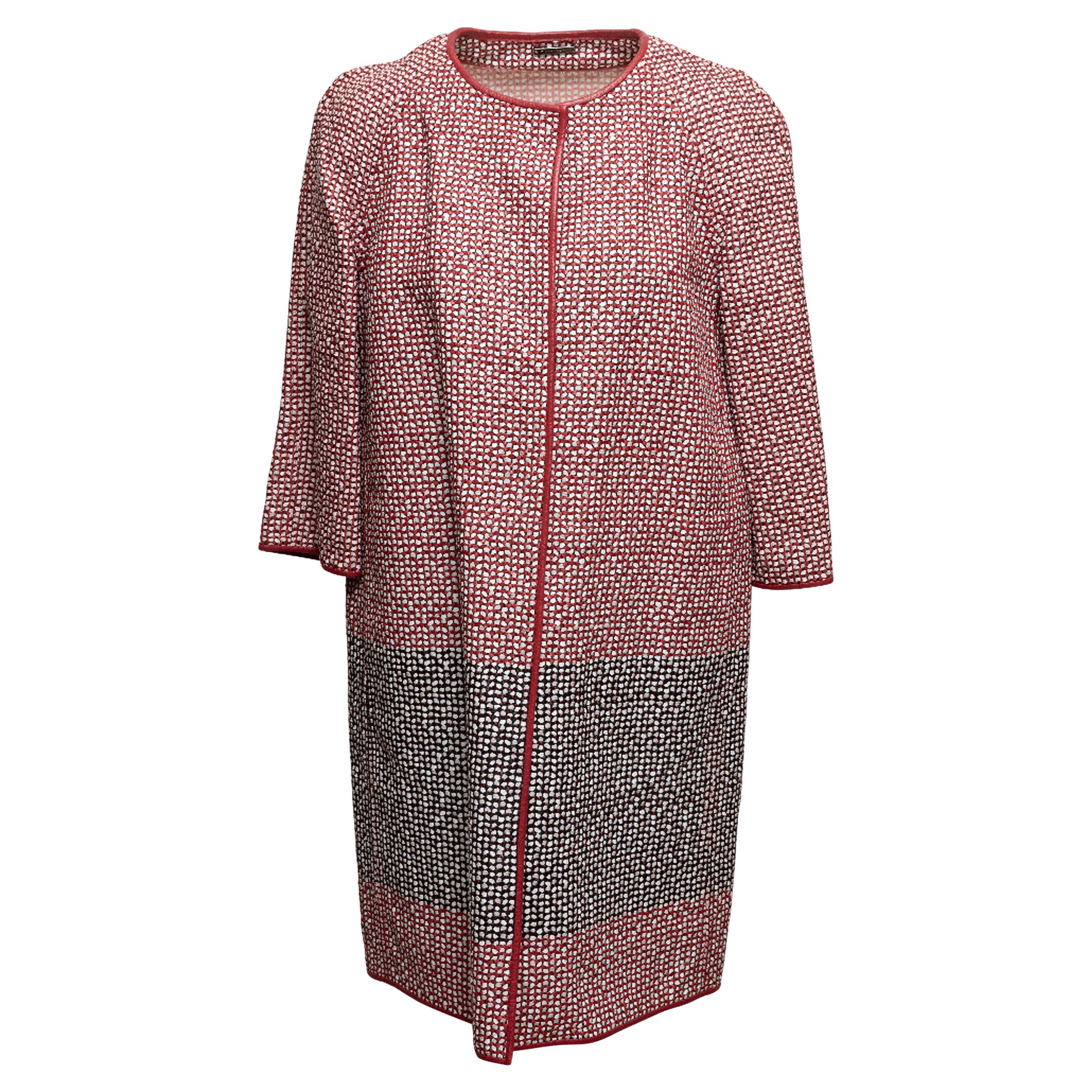 Red & Multicolor Giorgio Armani Woven Leather Coat Size IT 42 For Sale