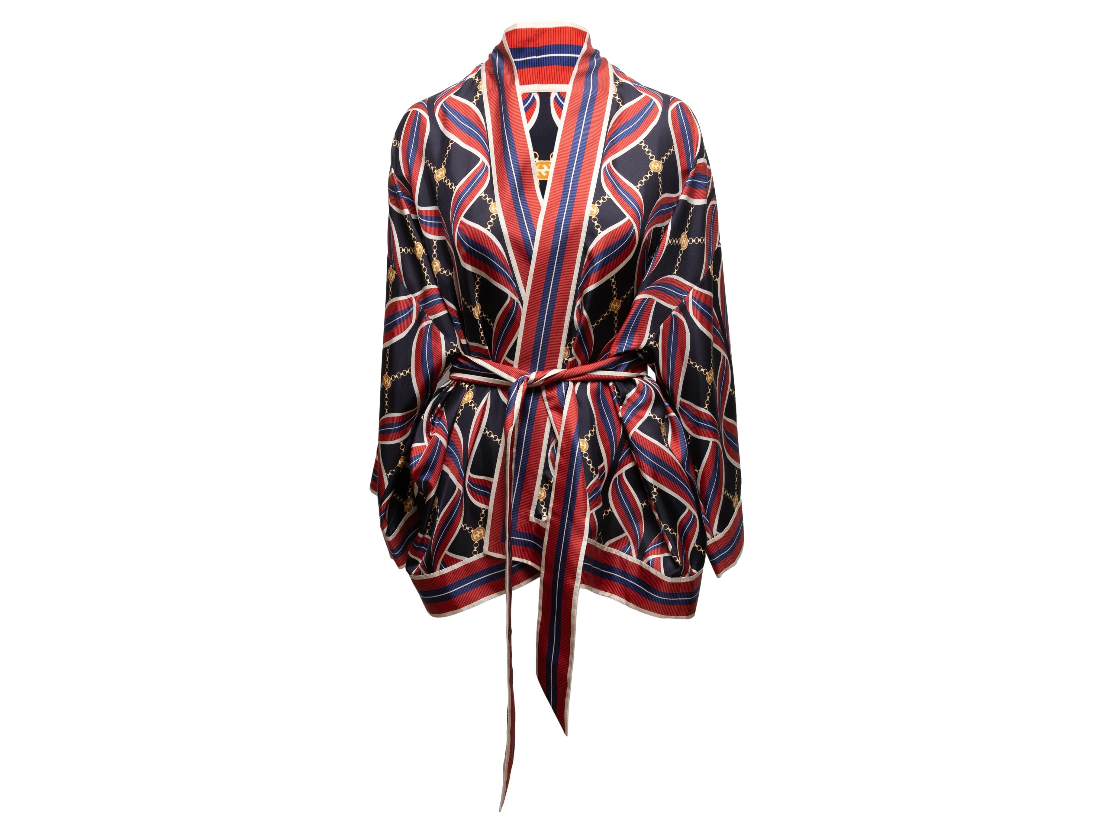 Red & Multicolor Gucci Silk Chain Print Blouse 2