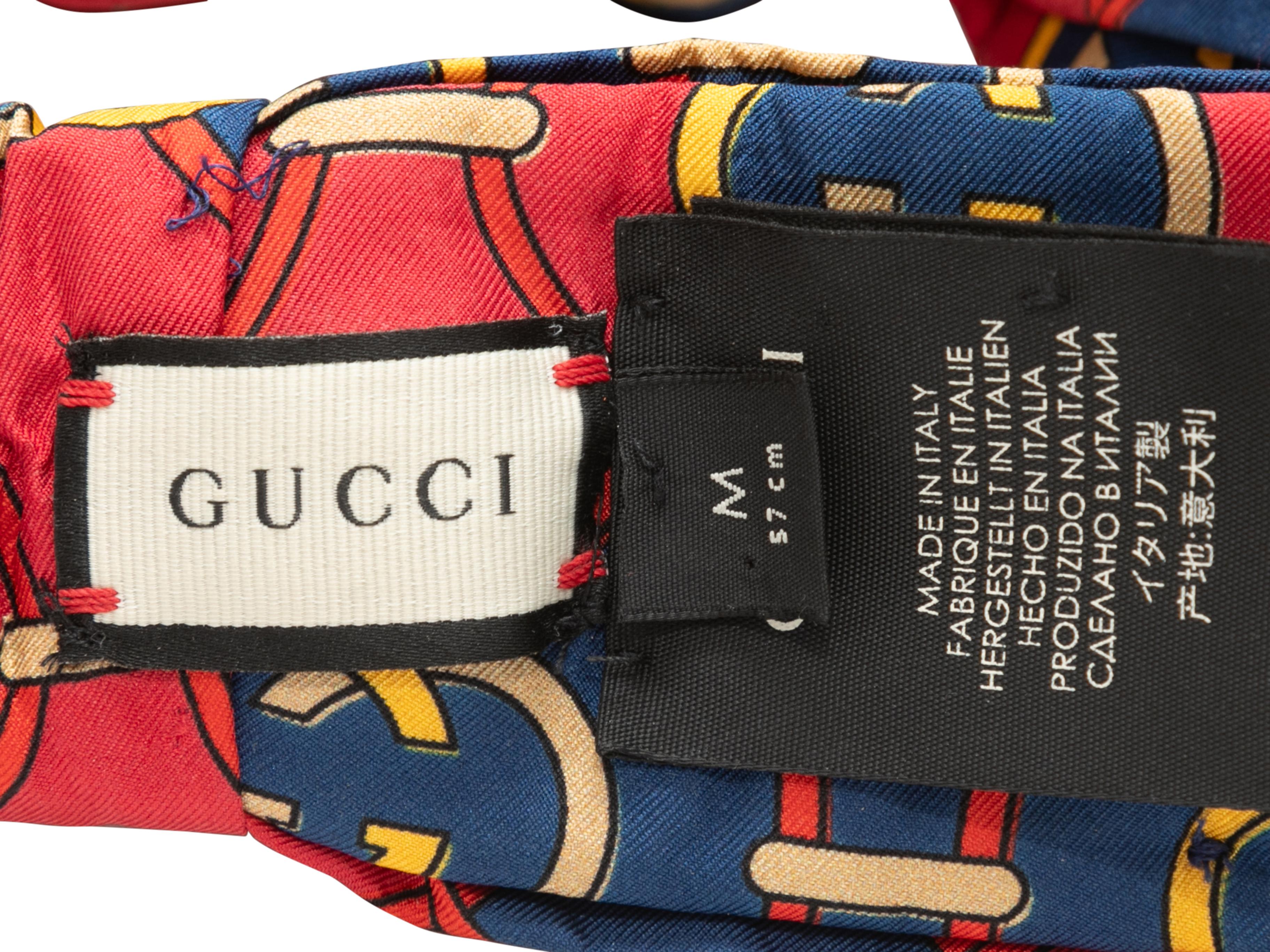 Diadema con logotipo en sarga de seda roja y multicolor de Gucci. 3