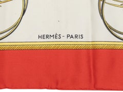 Red & Multicolor Hermes Les Voitures a Transformation Motif Printed Silk Scarf