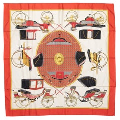 Sciarpa in seta Hermes "Les Voitures" con motivo "A Transformation" stampato, rossa e multicolore