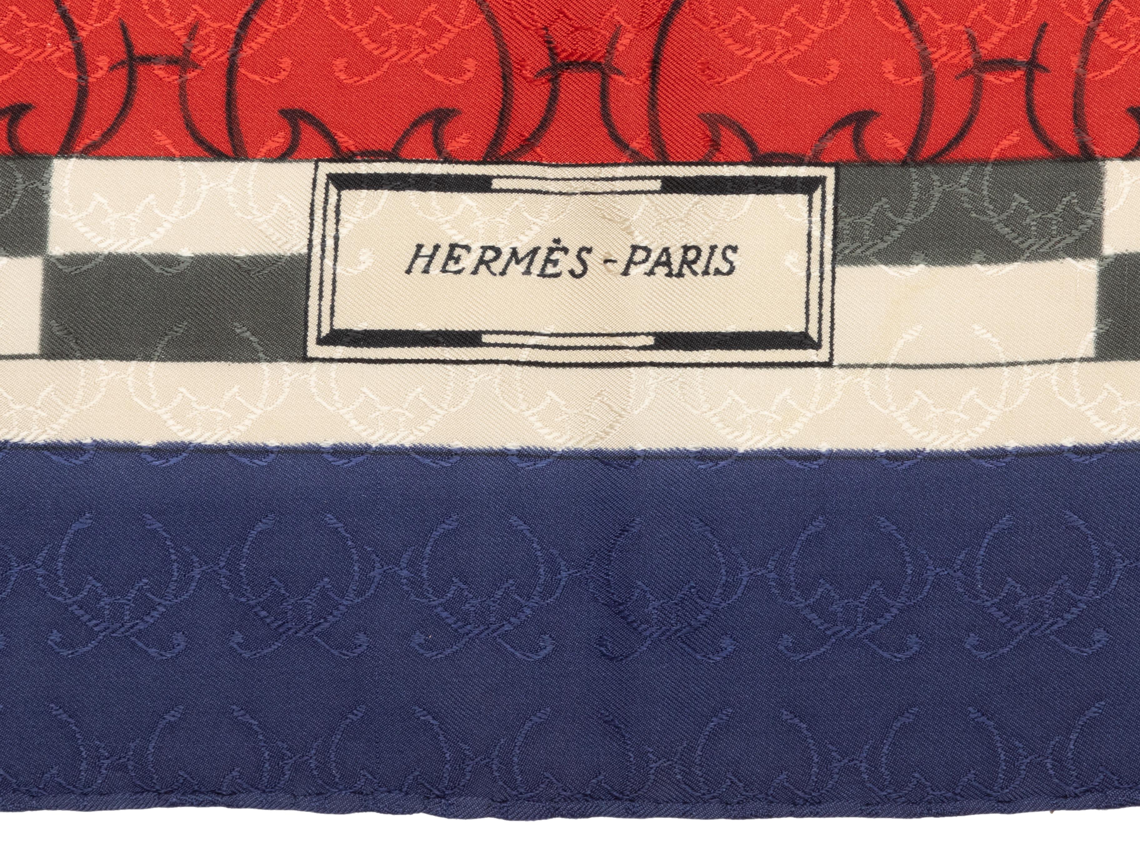 Red & Multicolor Hermes Louveterie Royale Print Silk Scarf For Sale 1