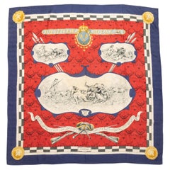 Red & Multicolor Hermes Louveterie Royale Print Silk Scarf
