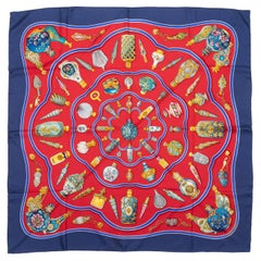 Foulard en soie imprimée rouge et multicolore Hermes Qu'Importe Le Flacon Motif